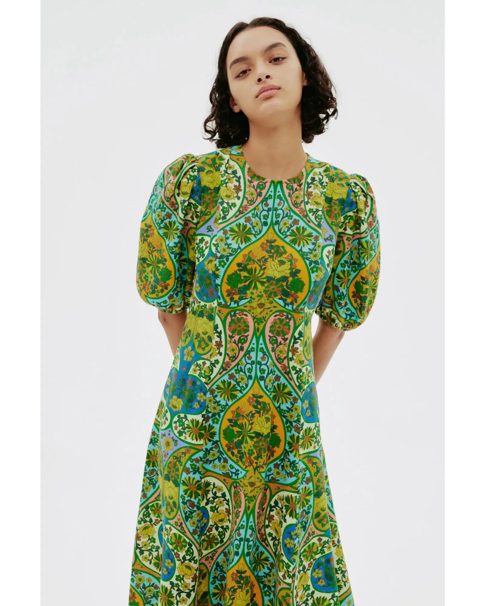 Alemais Sofie Puff Sleeve Midi Dress Multi Size AU 16 - Image 2
