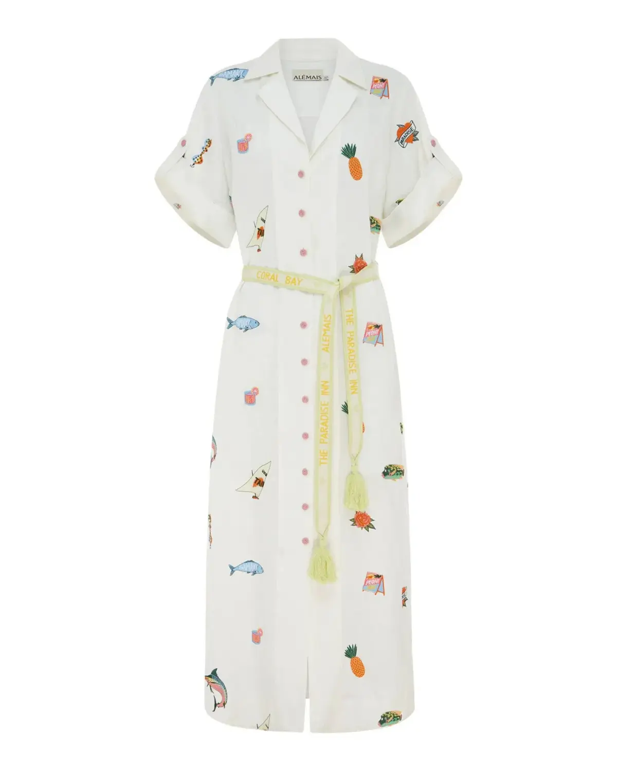 Alemais Blue Marlin Embroidered Shirtdress Print Size AU 16  - Image 5