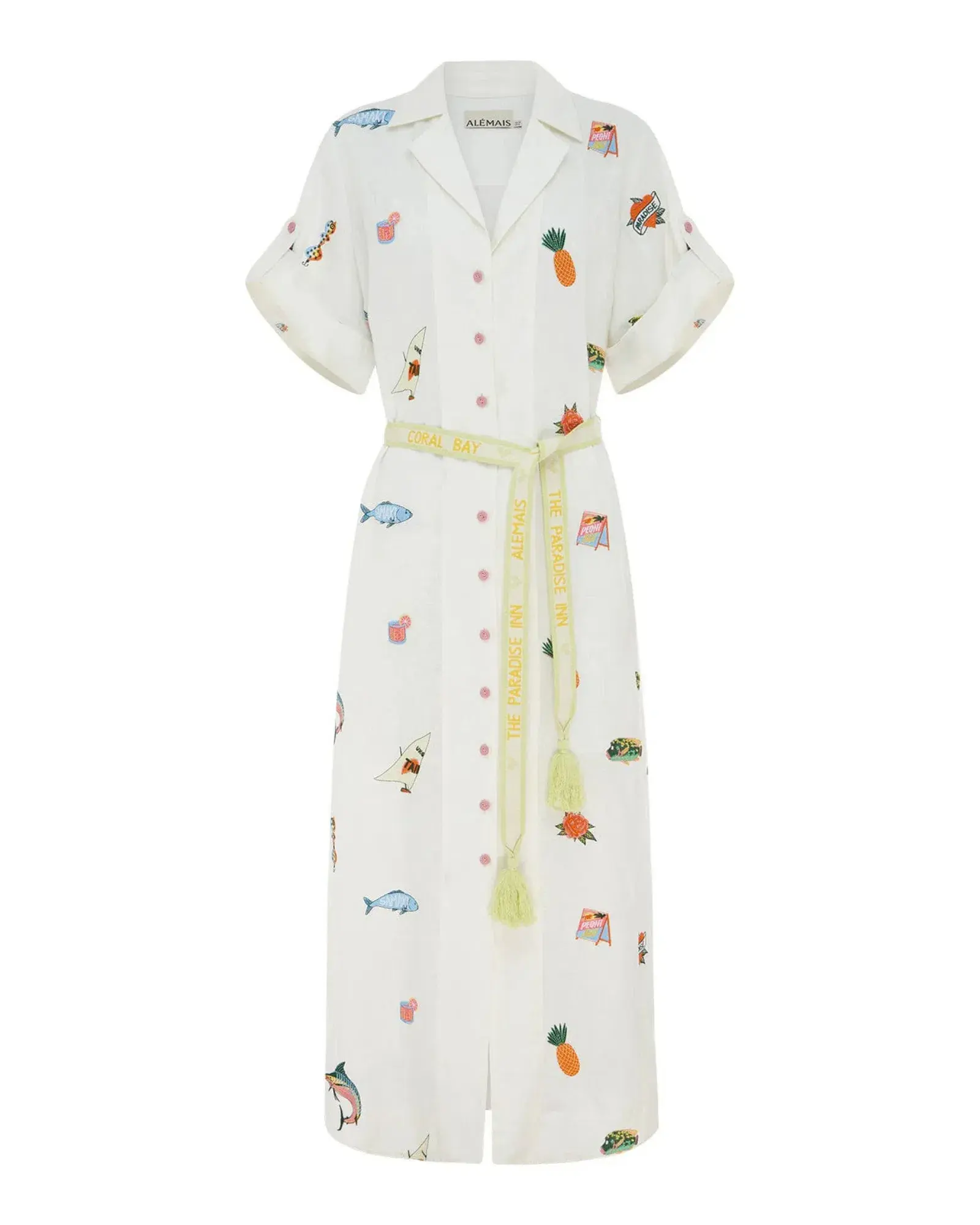 Alemais Blue Marlin Embroidered Shirtdress Print Size AU 16  - Image 5