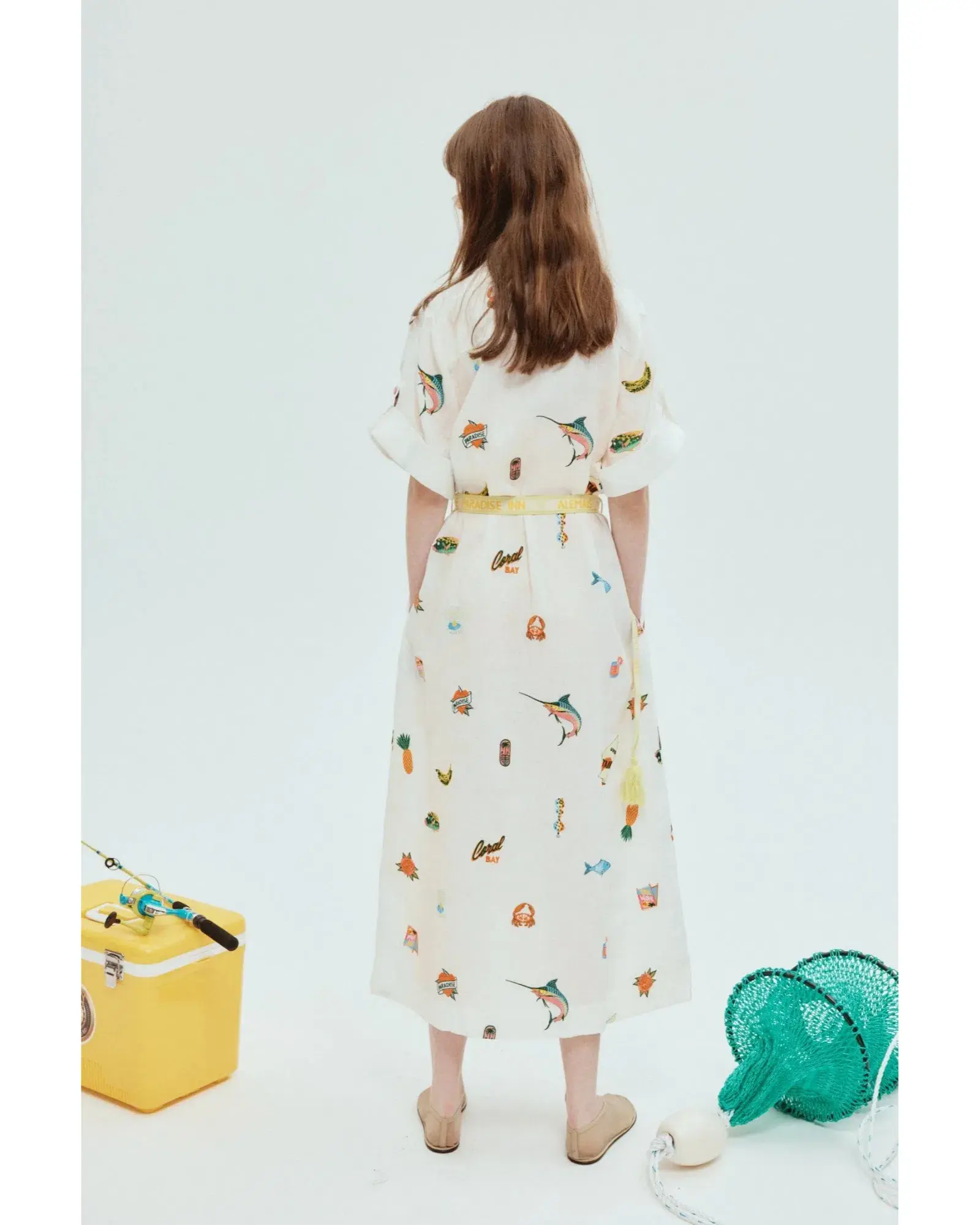 Alemais Blue Marlin Embroidered Shirtdress Print Size AU 16  - Image 4