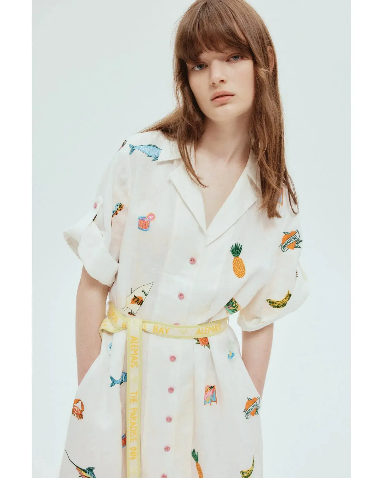 Alemais Blue Marlin Embroidered Shirtdress Print Size AU 16  - Image 3