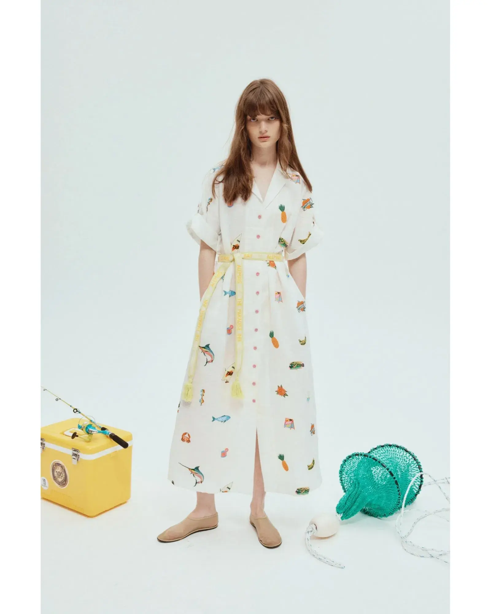 Alemais Blue Marlin Embroidered Shirtdress Print Size AU 16  - Image 1