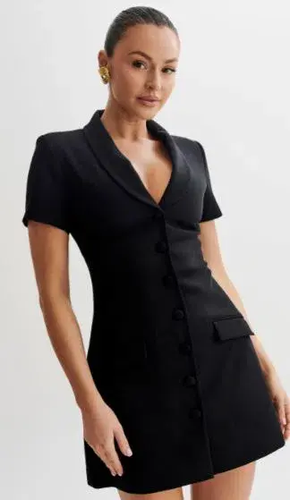 Meshki Paolina Collared Suiting Mini Dress Black Size 4 for rent on The Volte - main image