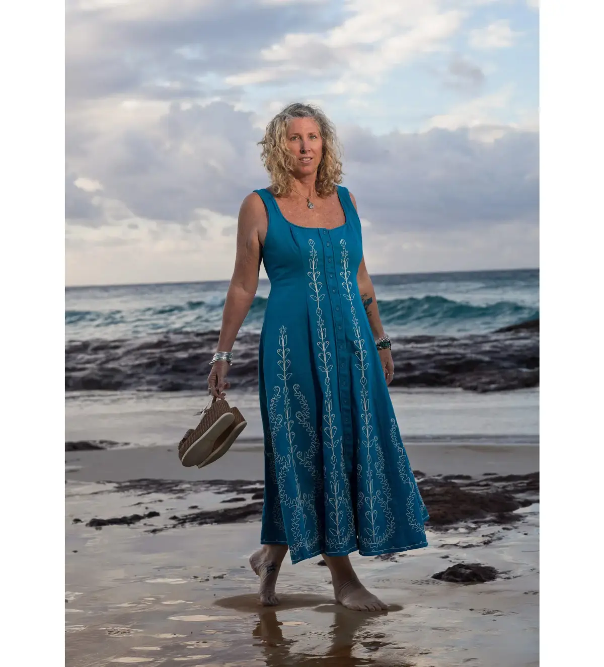 Alemais Donovan Corded Midi Dress Blue Print Size AU 16 - Image 1