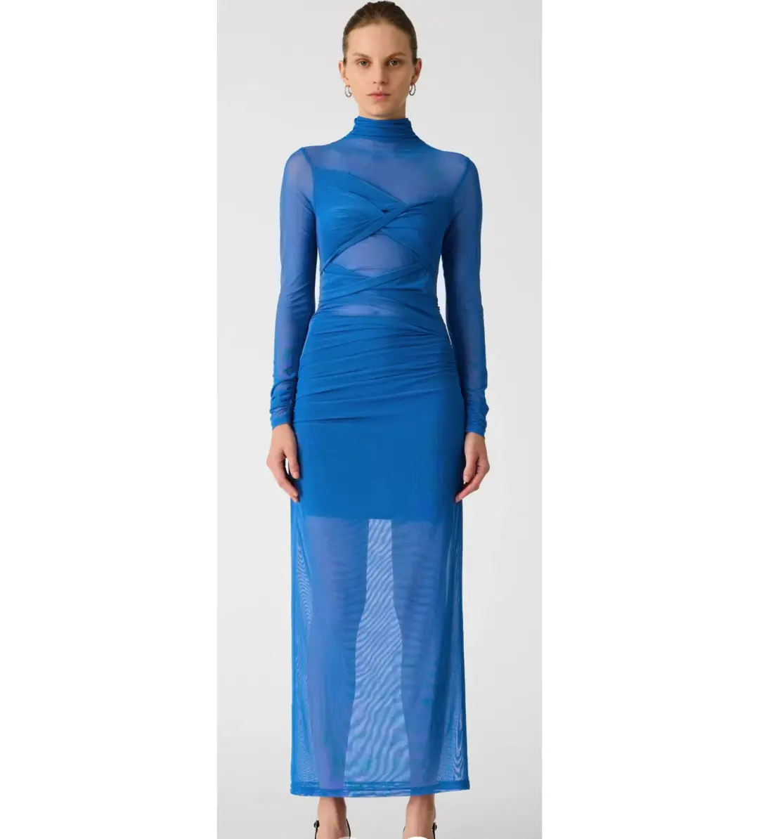 Misha Madigral Mesh Midi Dress Azure Blue Size 10 for rent on The Volte - main image