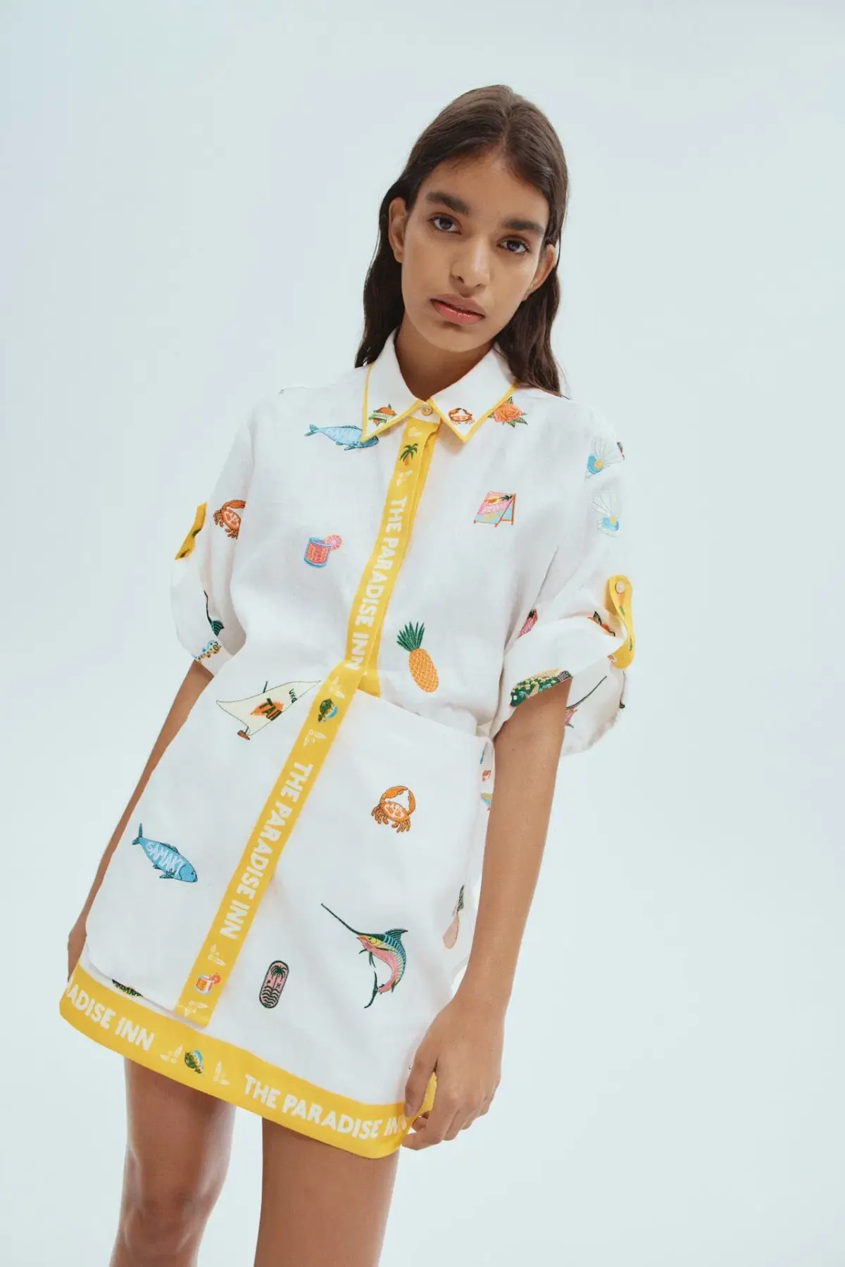 Alemais Blue Marlin Embroidered Shirt and Skirt Set Cream Multi Size 16 - Image 2