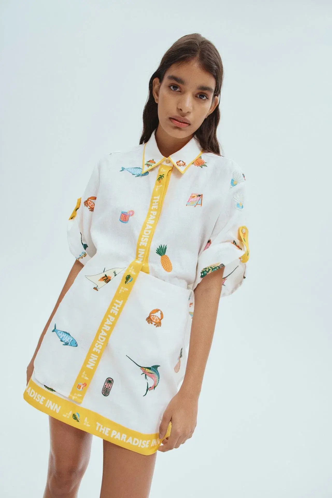Alemais Blue Marlin Embroidered Shirt and Skirt Set Cream Multi Size 16 - Image 2