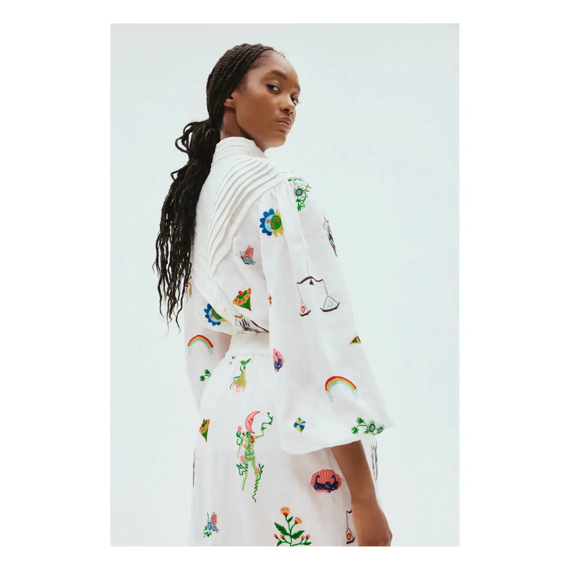 Alemais Atticus Embroidered Shirt and Skirt Set Cream Multi Size 12 - Image 2