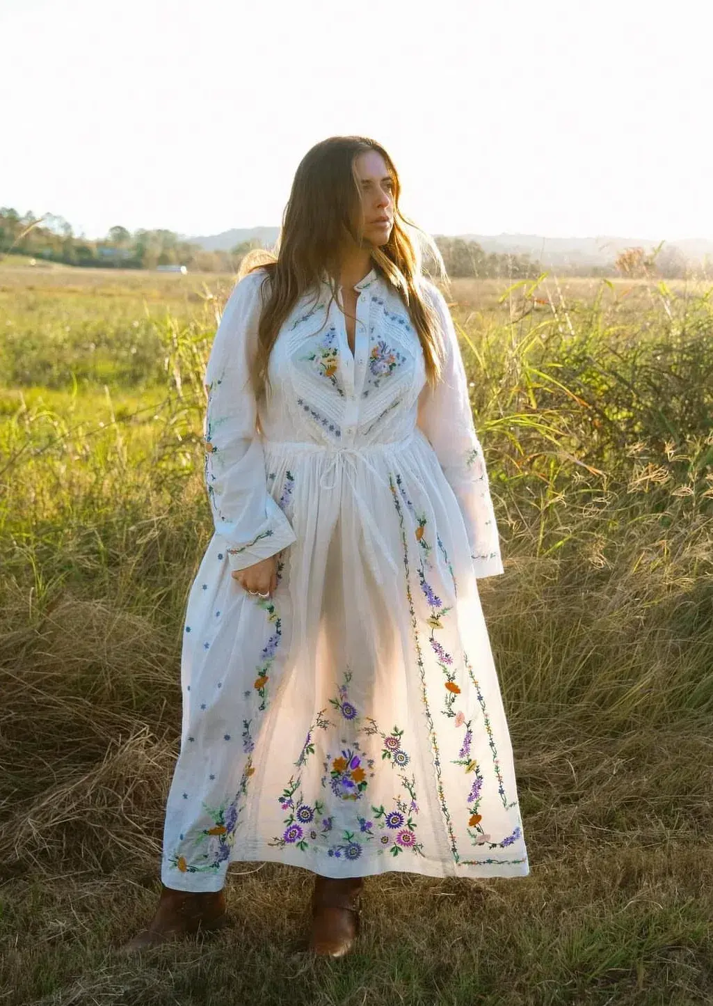 Alemais Willa Embroidered Midi Shirt Dress White Floral Size 16 - Image 3