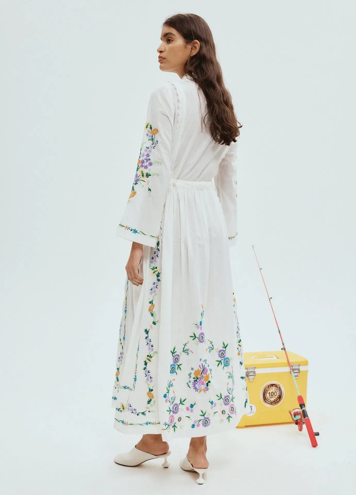 Alemais Willa Embroidered Midi Shirt Dress White Floral Size 16 - Image 2
