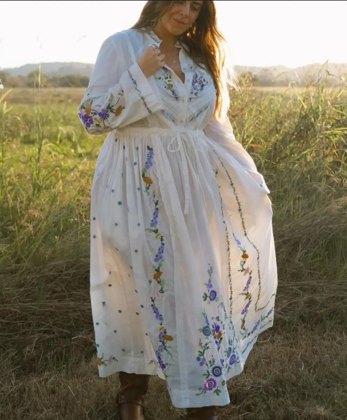 Alemais Willa Embroidered Midi Shirt Dress White Floral Size 16 - Image 4