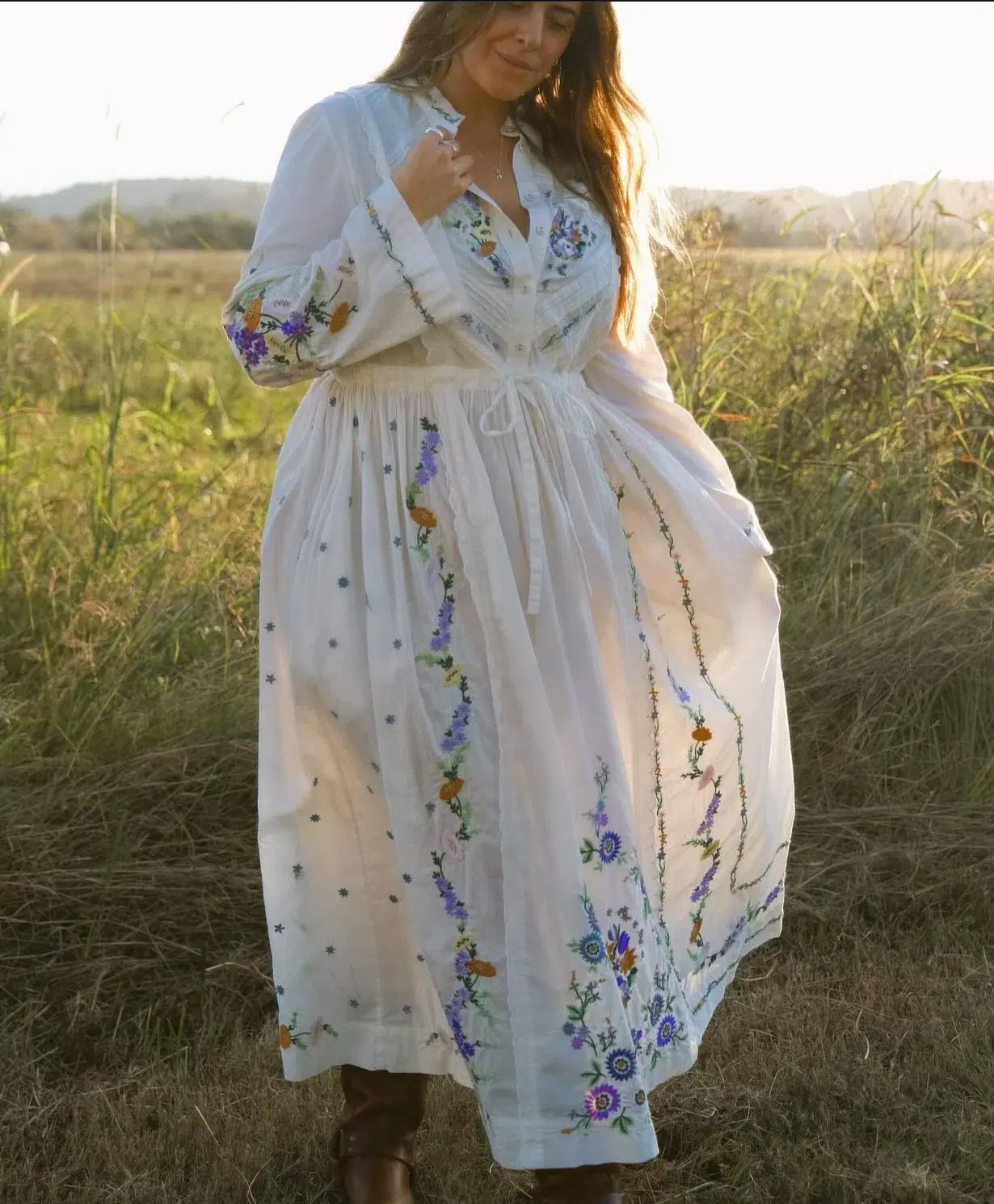 Alemais Willa Embroidered Midi Shirt Dress White Floral Size 16 - Image 4