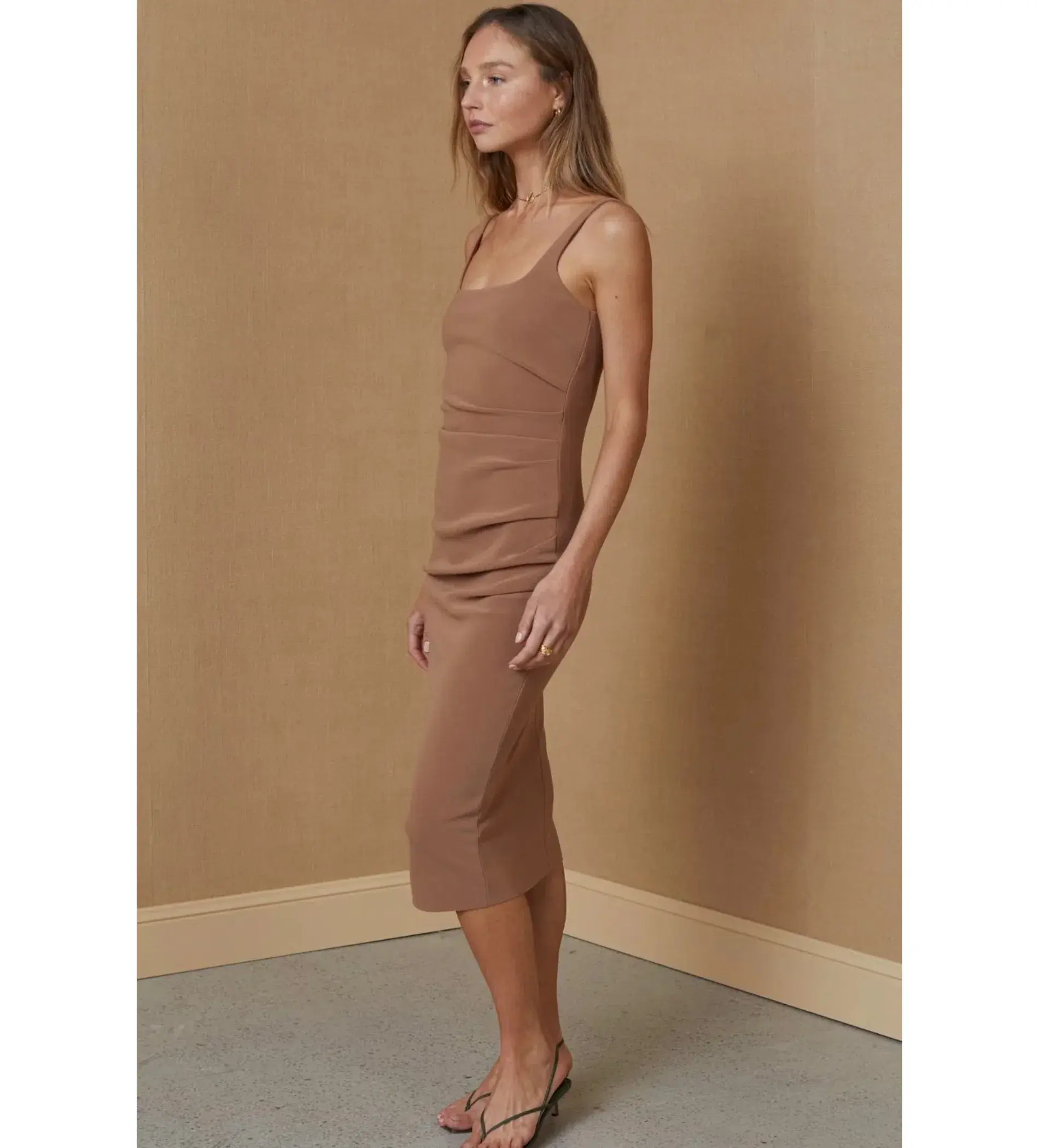 Bec & Bridge Karina Tuck Midi Dress Milk Chocolate Size 10 - Image 3