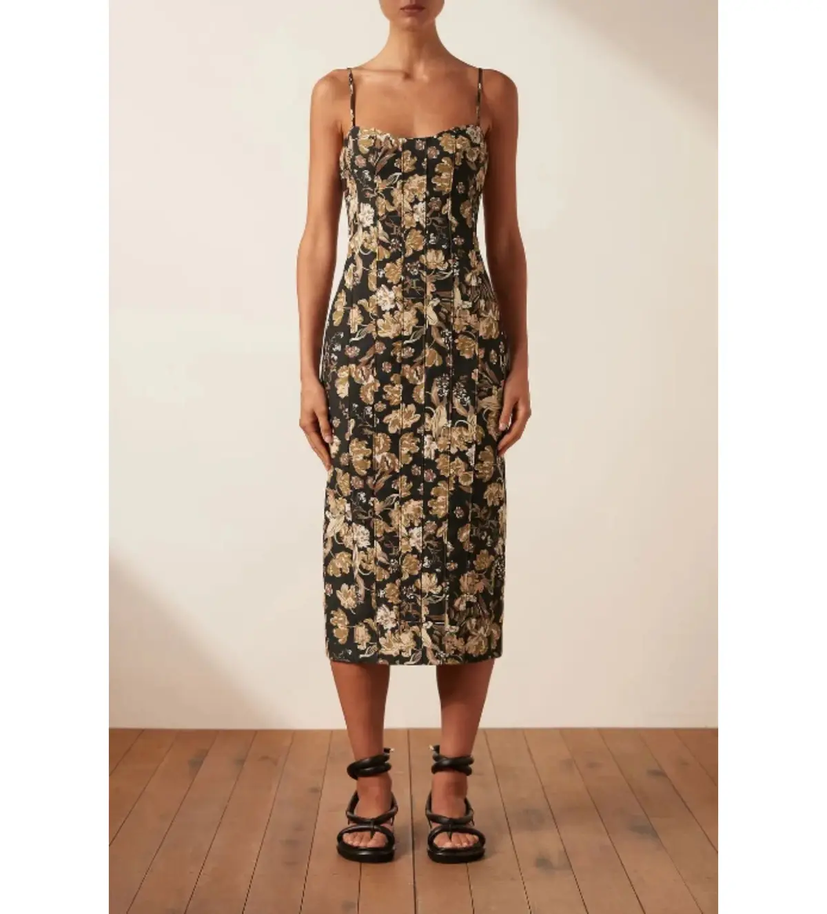 Shona Joy Palermo Linen Fitted Midi Dress Multi Floral Size 10 - Image 1