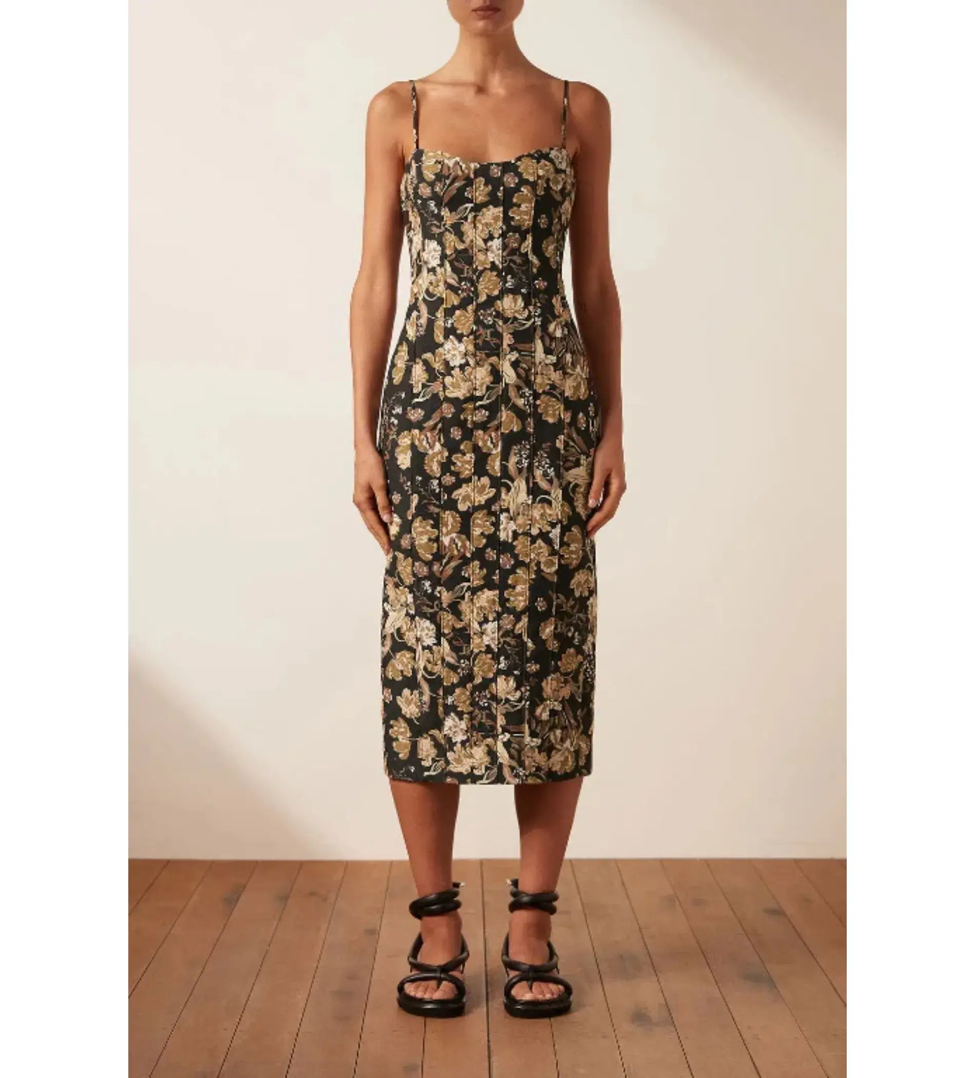 Shona Joy Palermo Linen Fitted Midi Dress Multi Floral Size 10 - Image 1