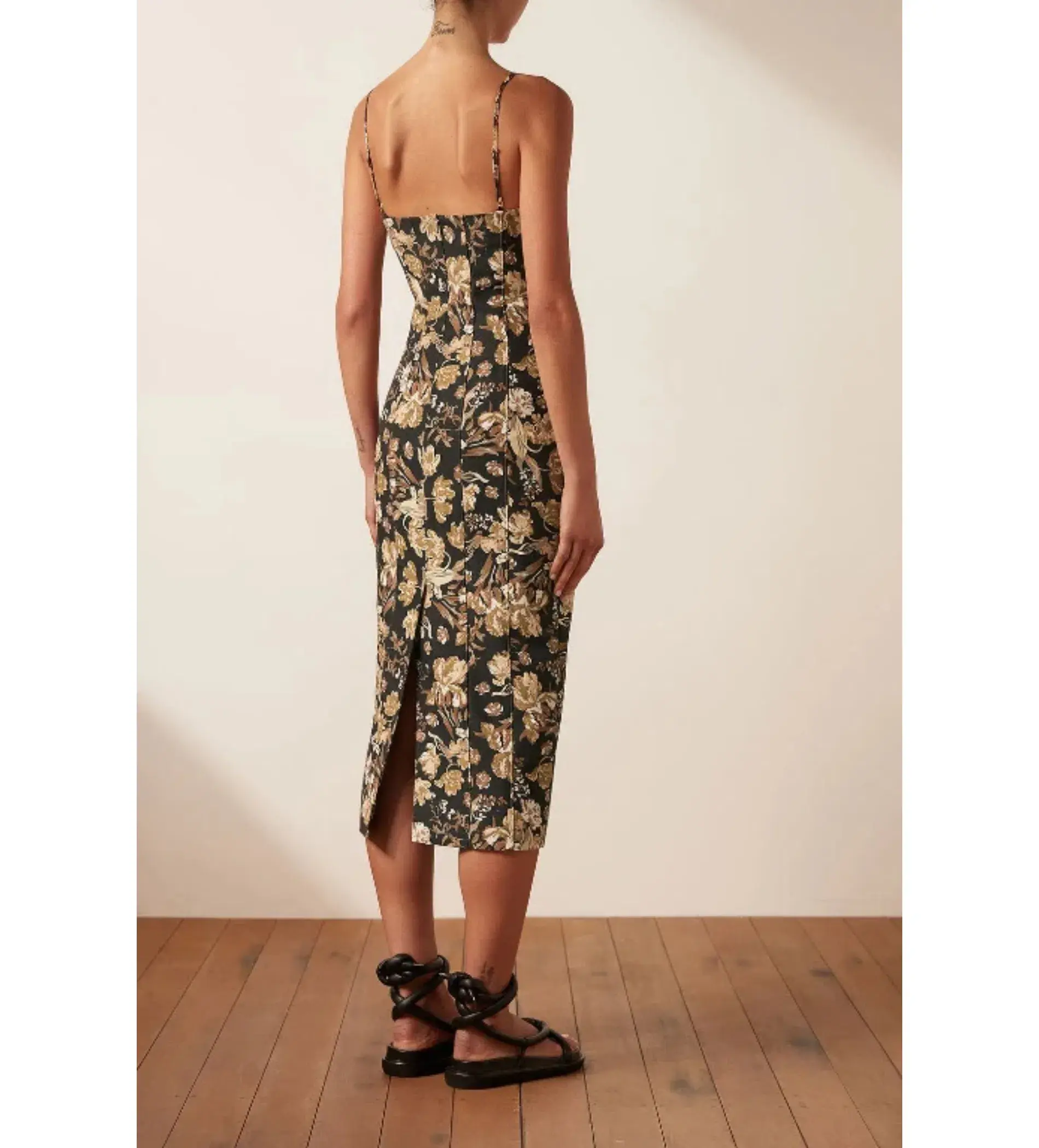 Shona Joy Palermo Linen Fitted Midi Dress Multi Floral Size 10 - Image 3