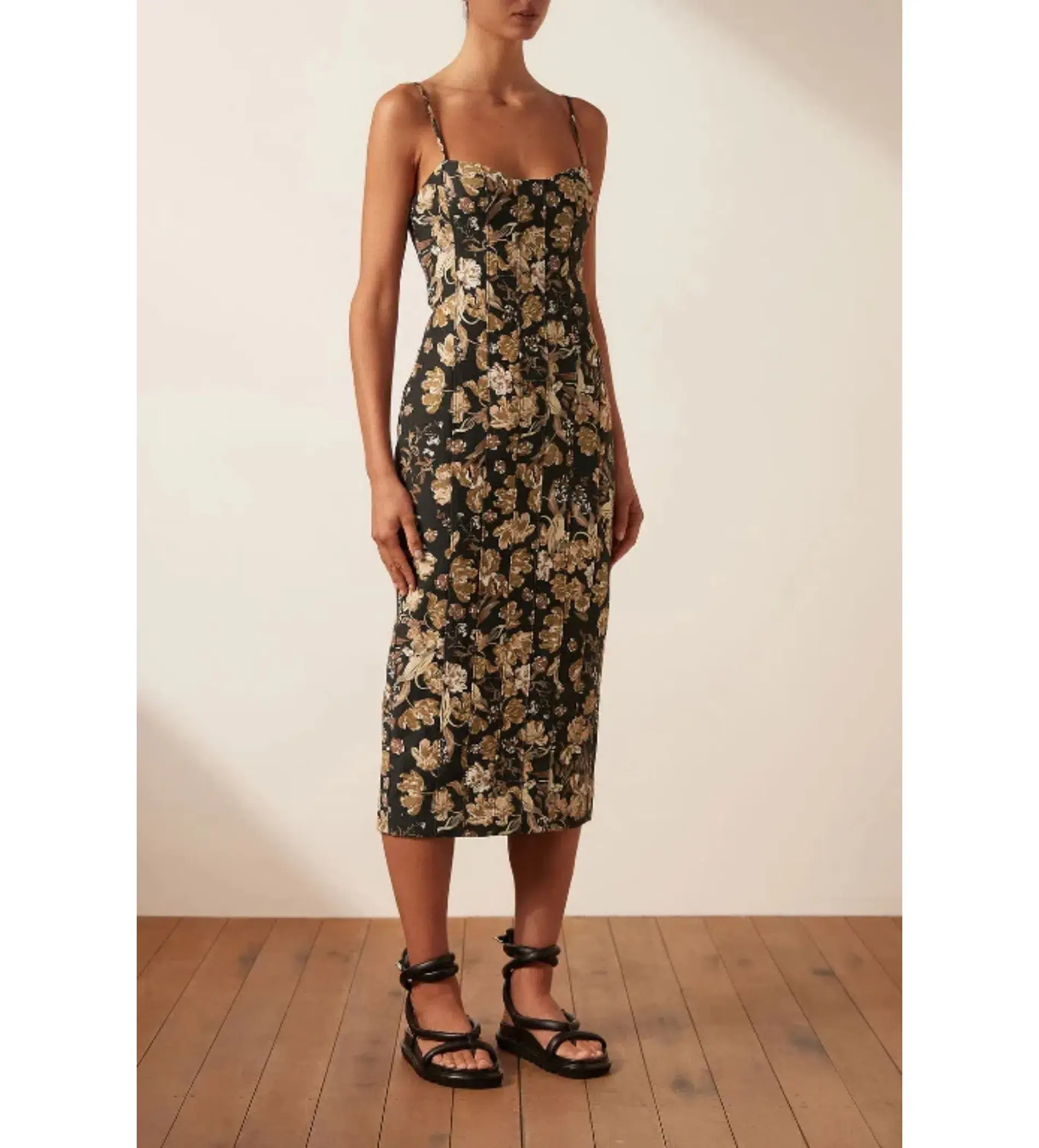 Shona Joy Palermo Linen Fitted Midi Dress Multi Floral Size 10 - Image 2