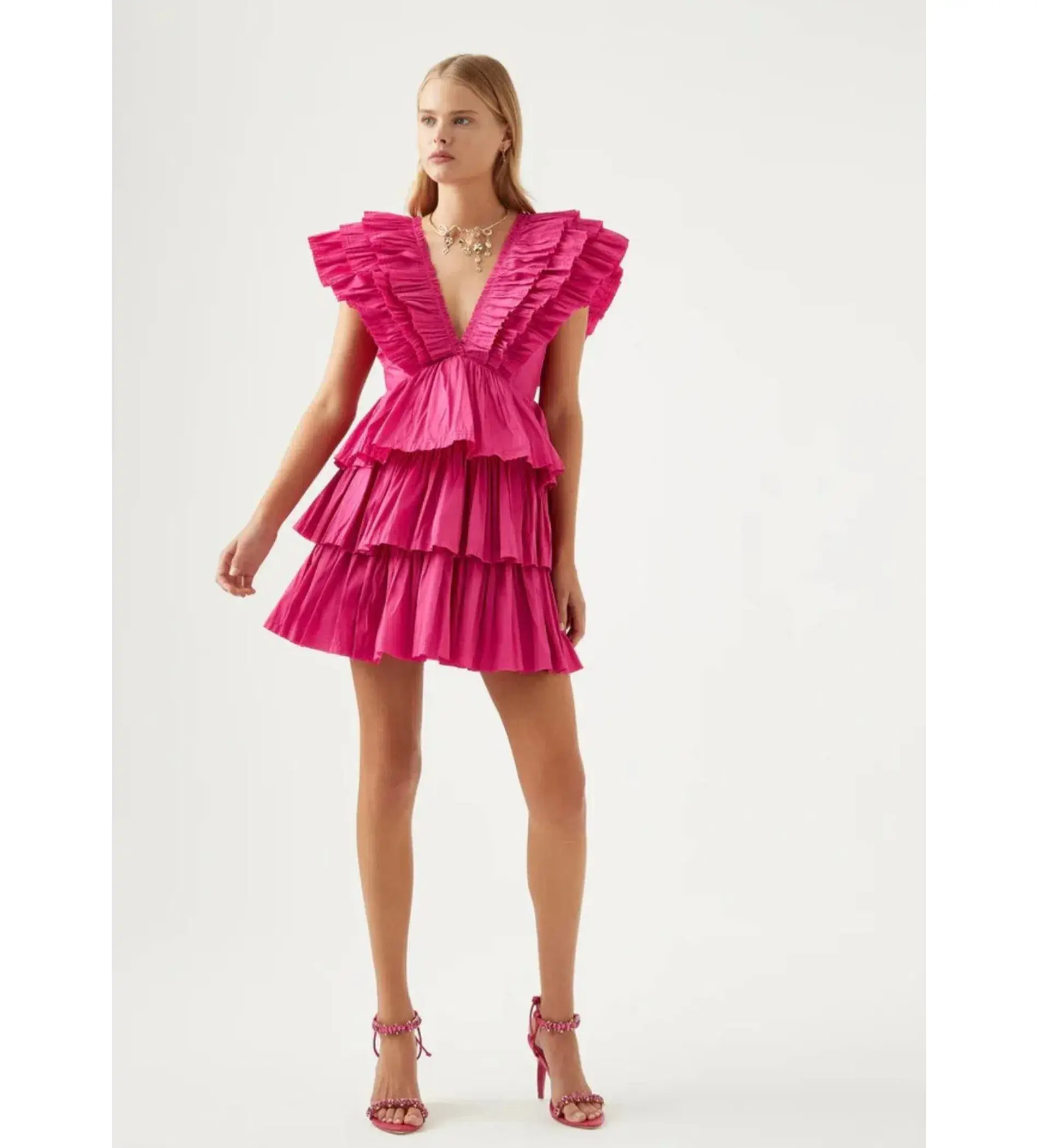 Aje Rhythmic Frilled Mini Dress Fuchsia Size 10 - Image 1