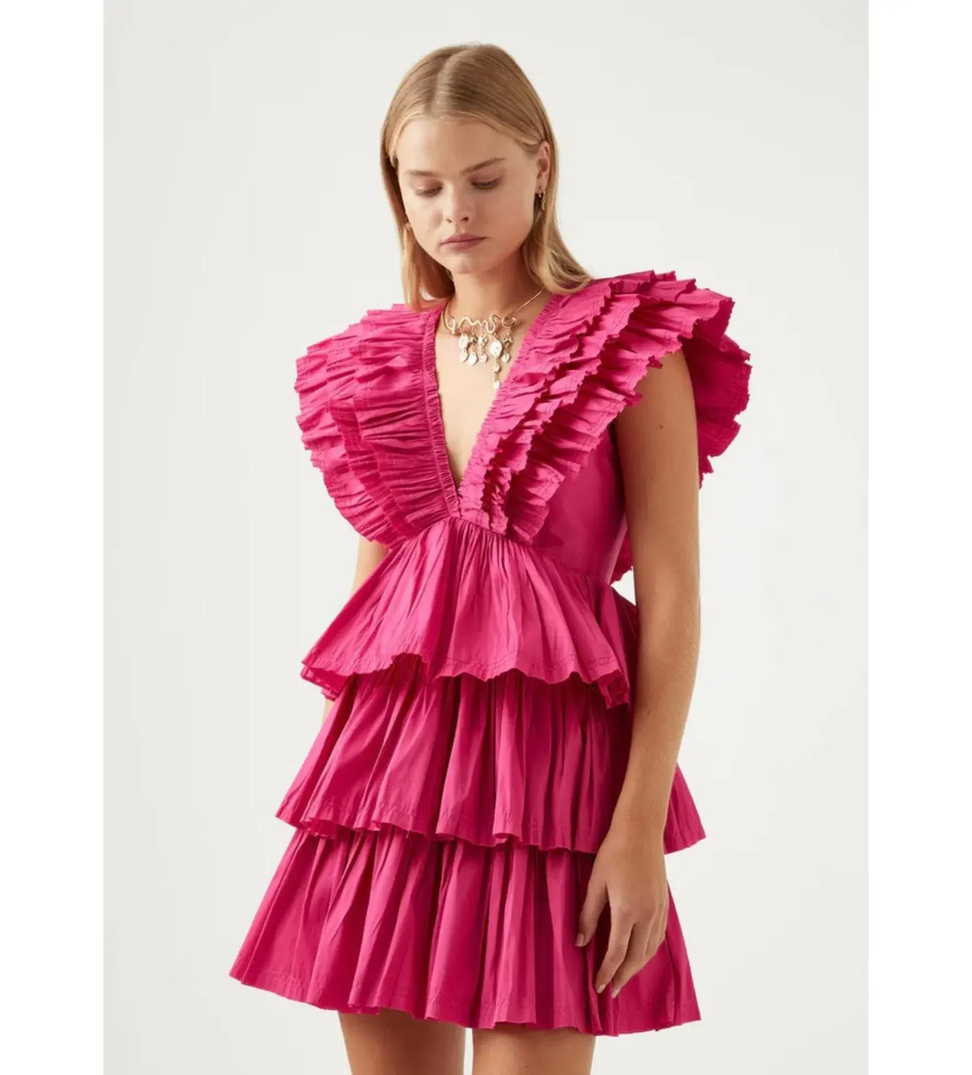 Aje Rhythmic Frilled Mini Dress Fuchsia Size 10 - Image 2