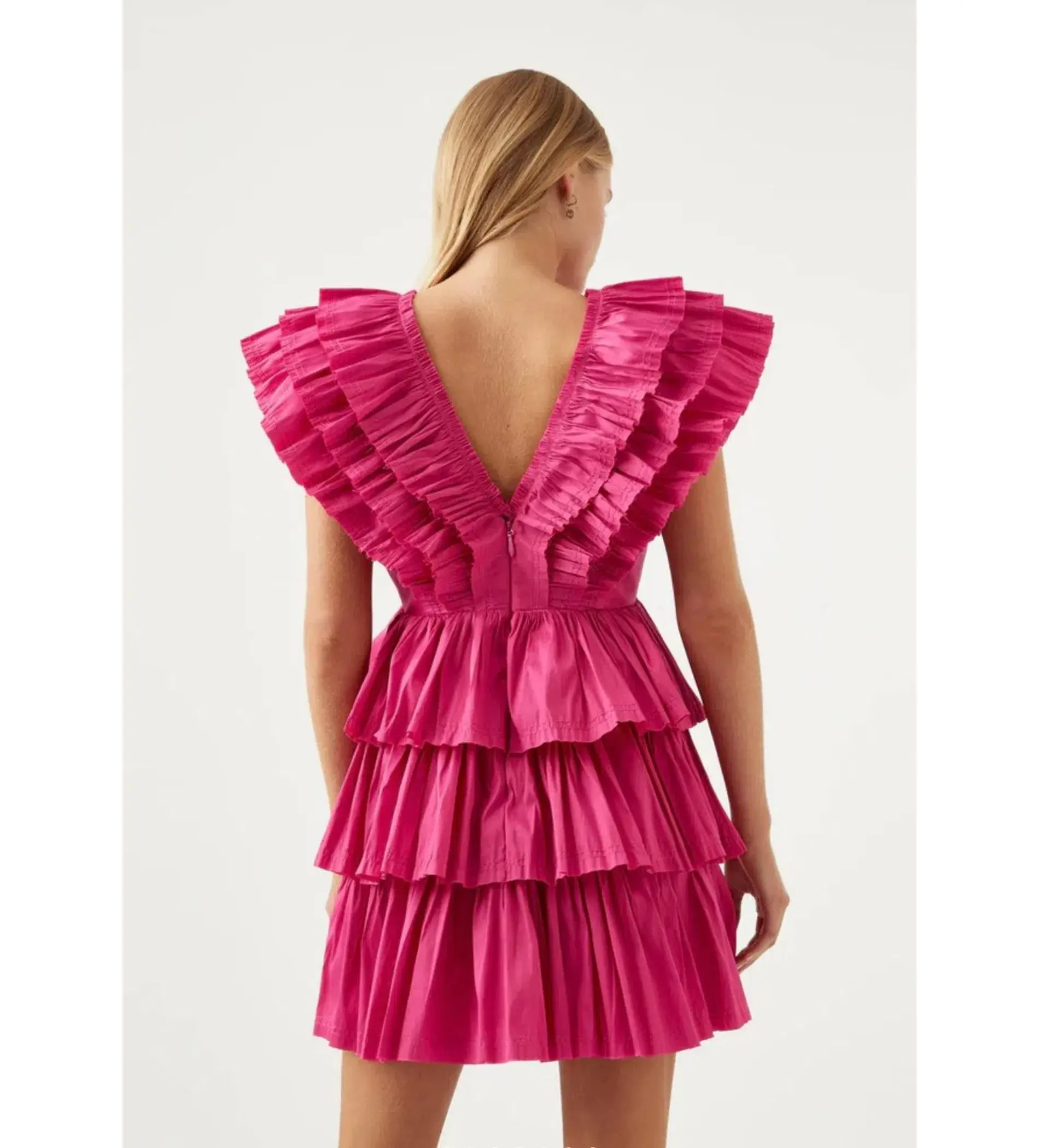 Aje Rhythmic Frilled Mini Dress Fuchsia Size 10 - Image 4