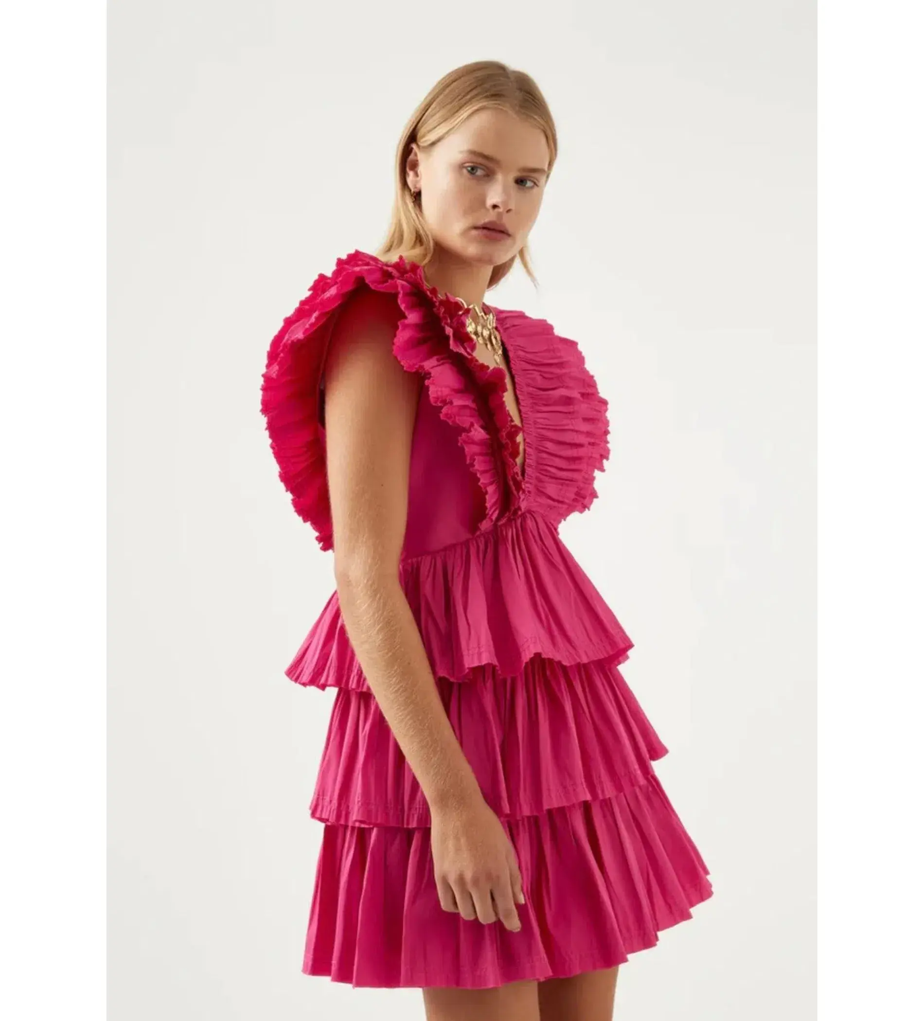 Aje Rhythmic Frilled Mini Dress Fuchsia Size 10 - Image 3