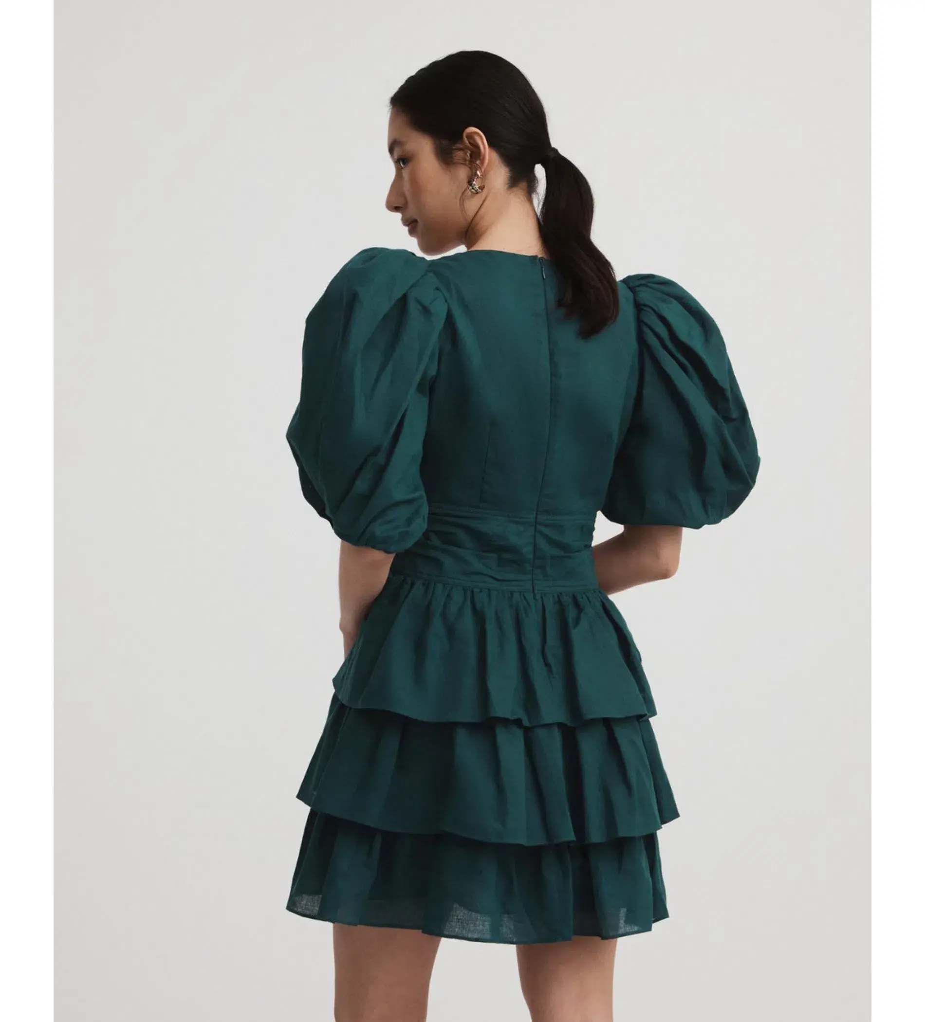 Witchery Ruffle Skirt Mini Dress Dark Emerald Green Size 10 - Image 2