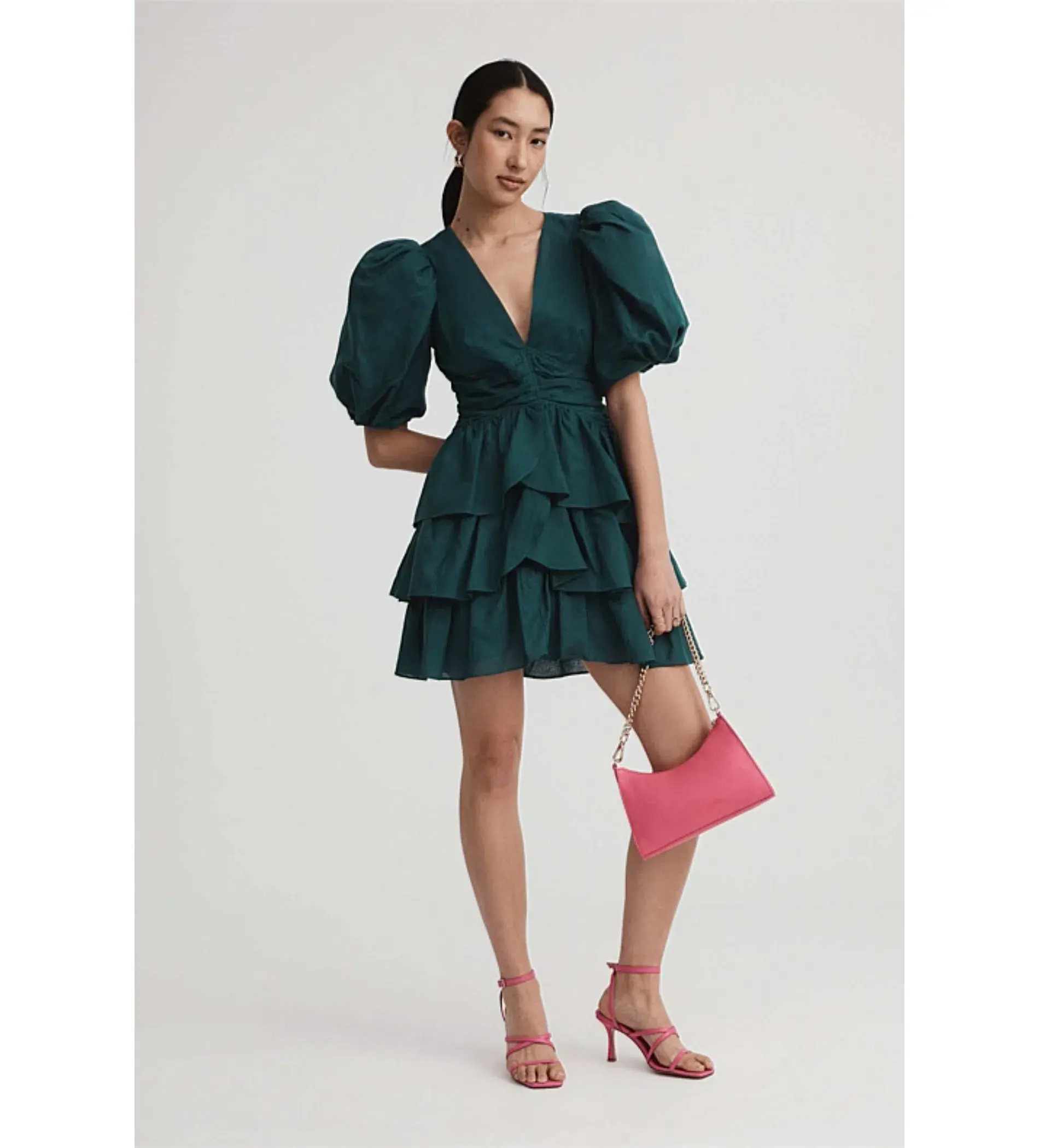 Witchery Ruffle Skirt Mini Dress Dark Emerald Green Size 10 - Image 1