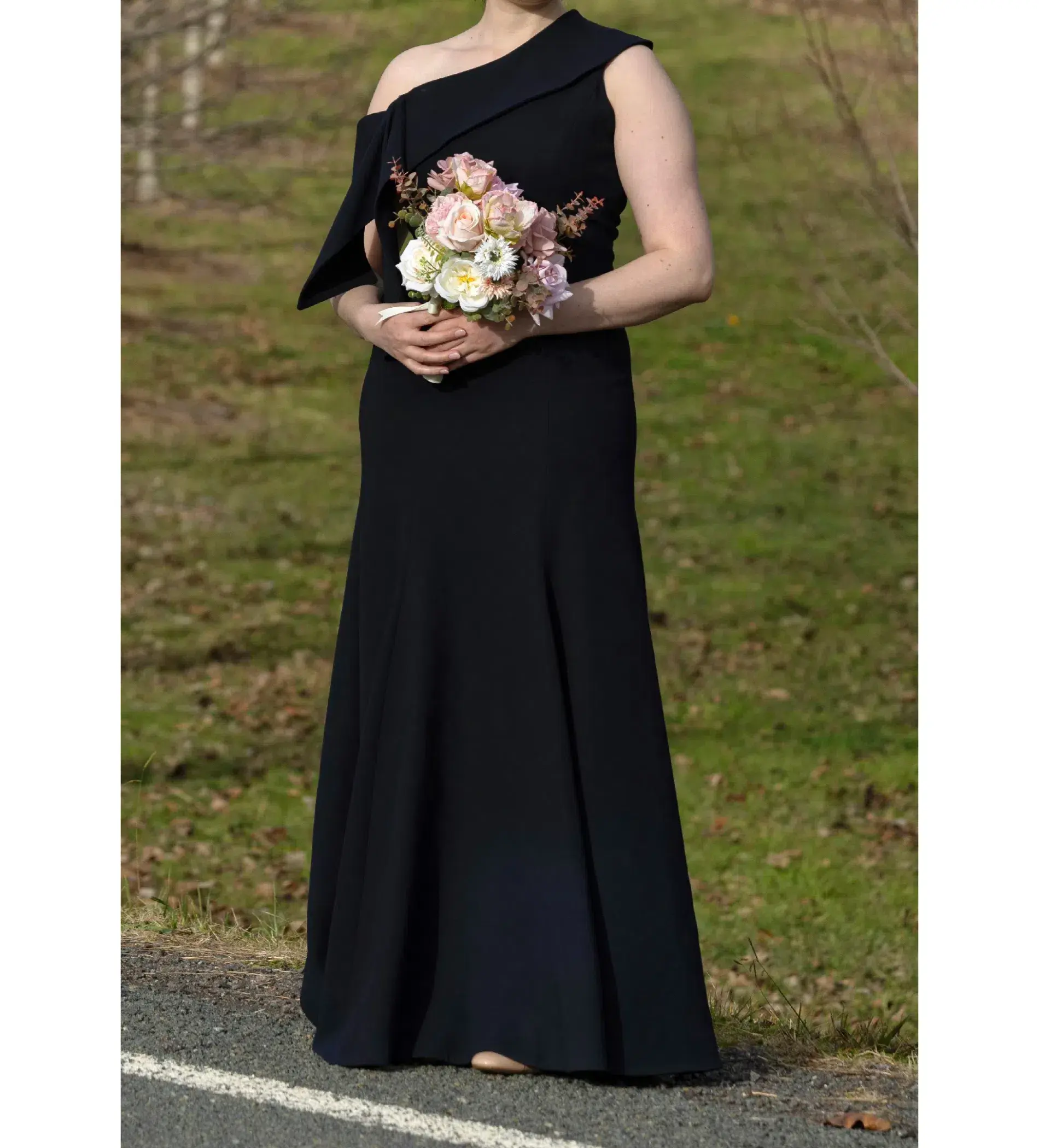 Carla Zampatti Ink Crepe Fascia Asymmetrical Gown Navy Size 12 - Image 3