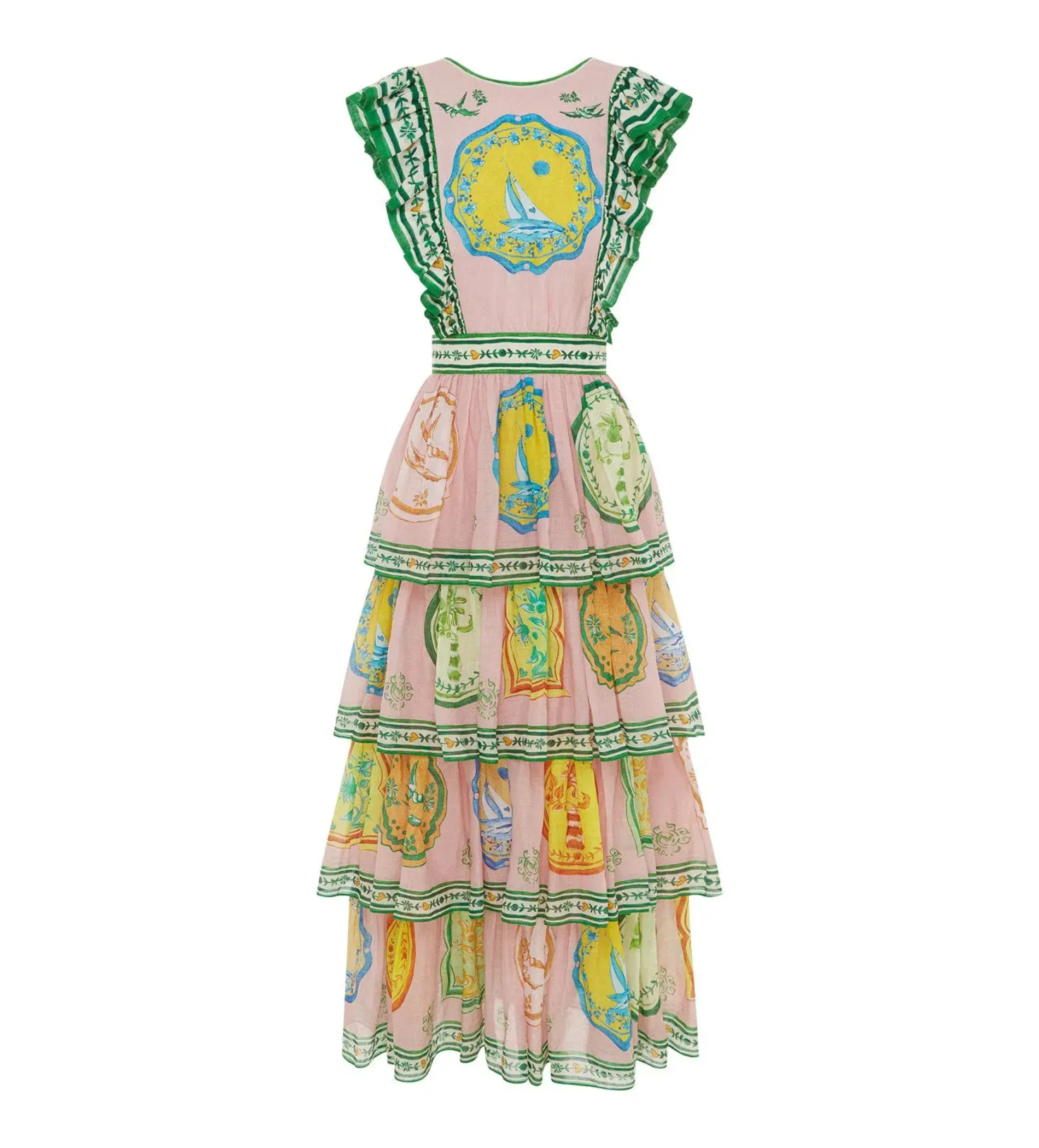 Alemais Porcelain Frill Midi Dress Multi Print Size 16 - Image 5