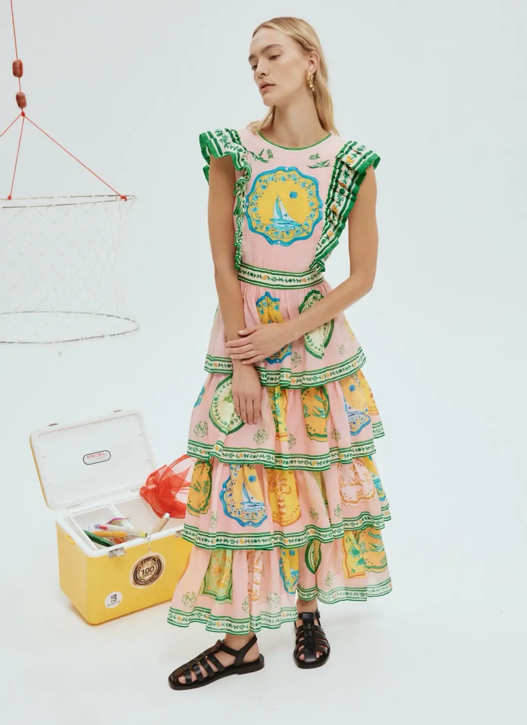 Alemais Porcelain Frill Midi Dress Multi Print Size 16 for rent on The Volte - main image