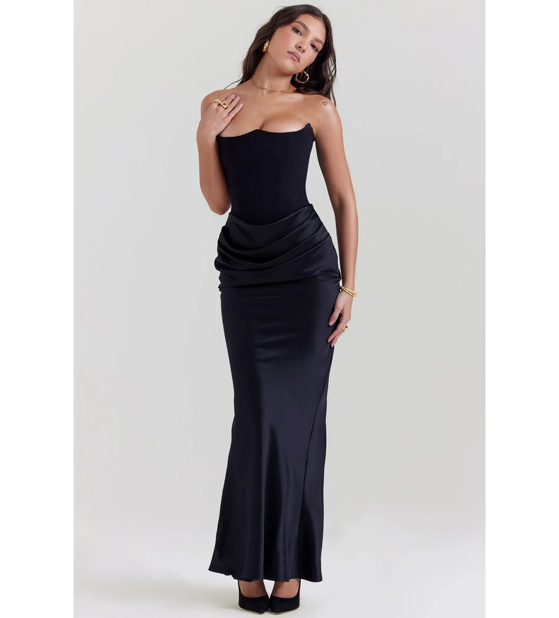 House of CB Persephone Strapless Corset Maxi Dress Black Size 12/L - Image 1