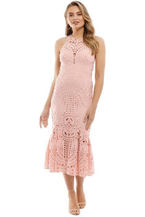 Lover Harmony Cut Out Midi Dress - Pink Lace Size 6 - Image 1