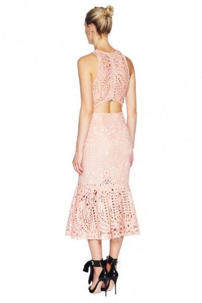 Lover Harmony Cut Out Midi Dress - Pink Lace Size 6 - Image 2