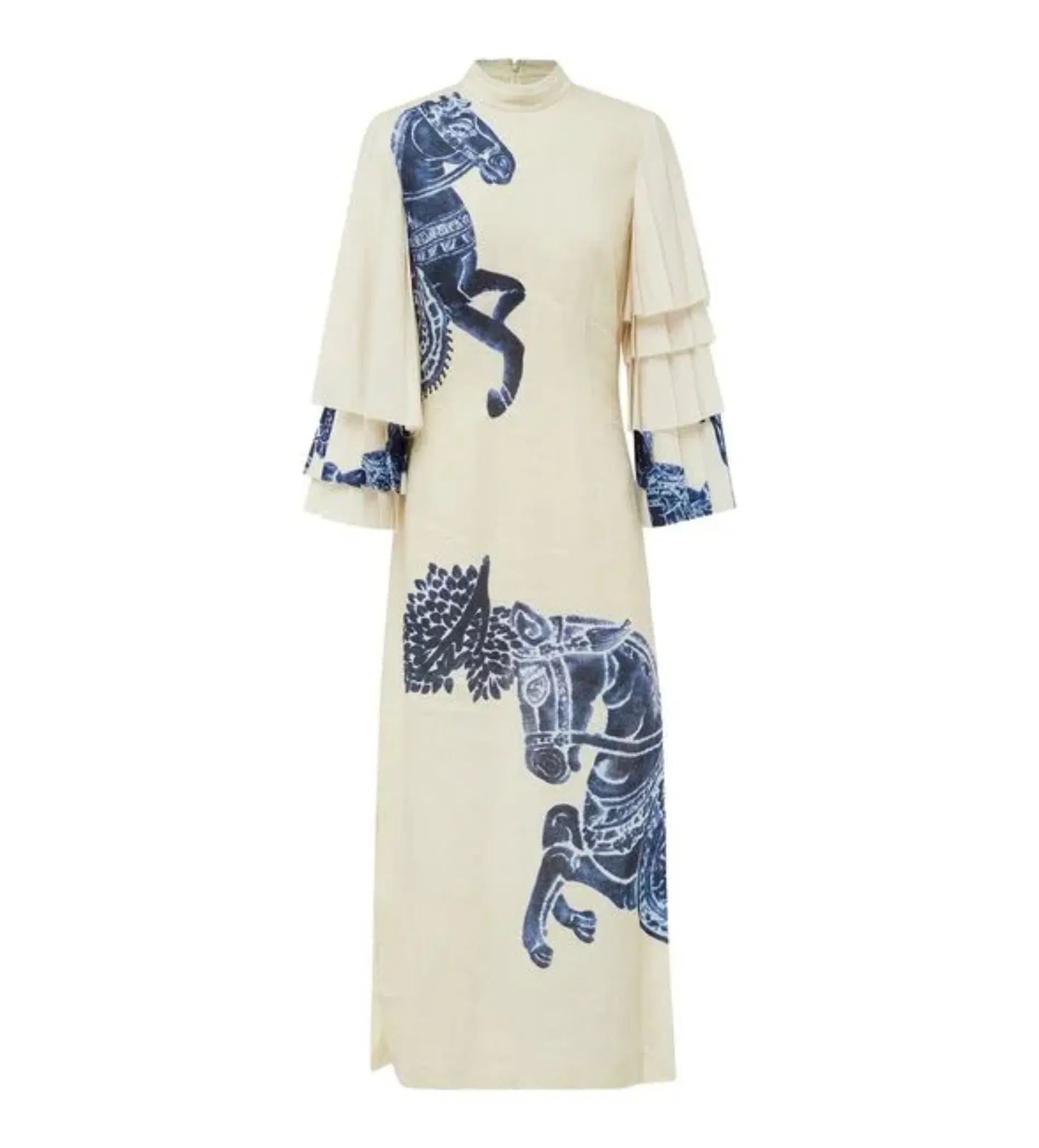 Alemais Blue Rider Pleat Sleeve Midi Dress Cream Print Size 14 - Image 6