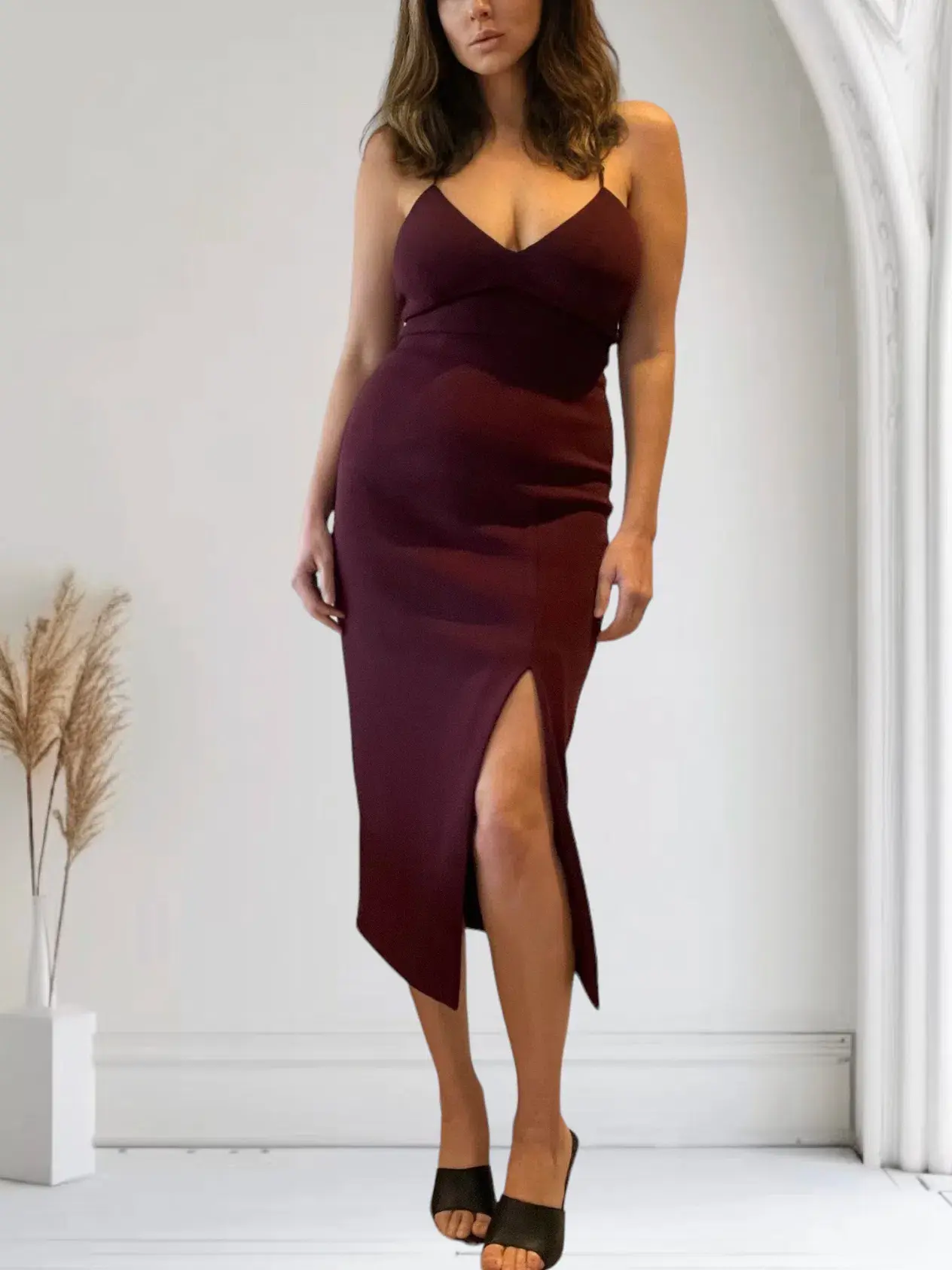 Sheike Midi Dress with Side Split Burgundy Size 10 - Image 1