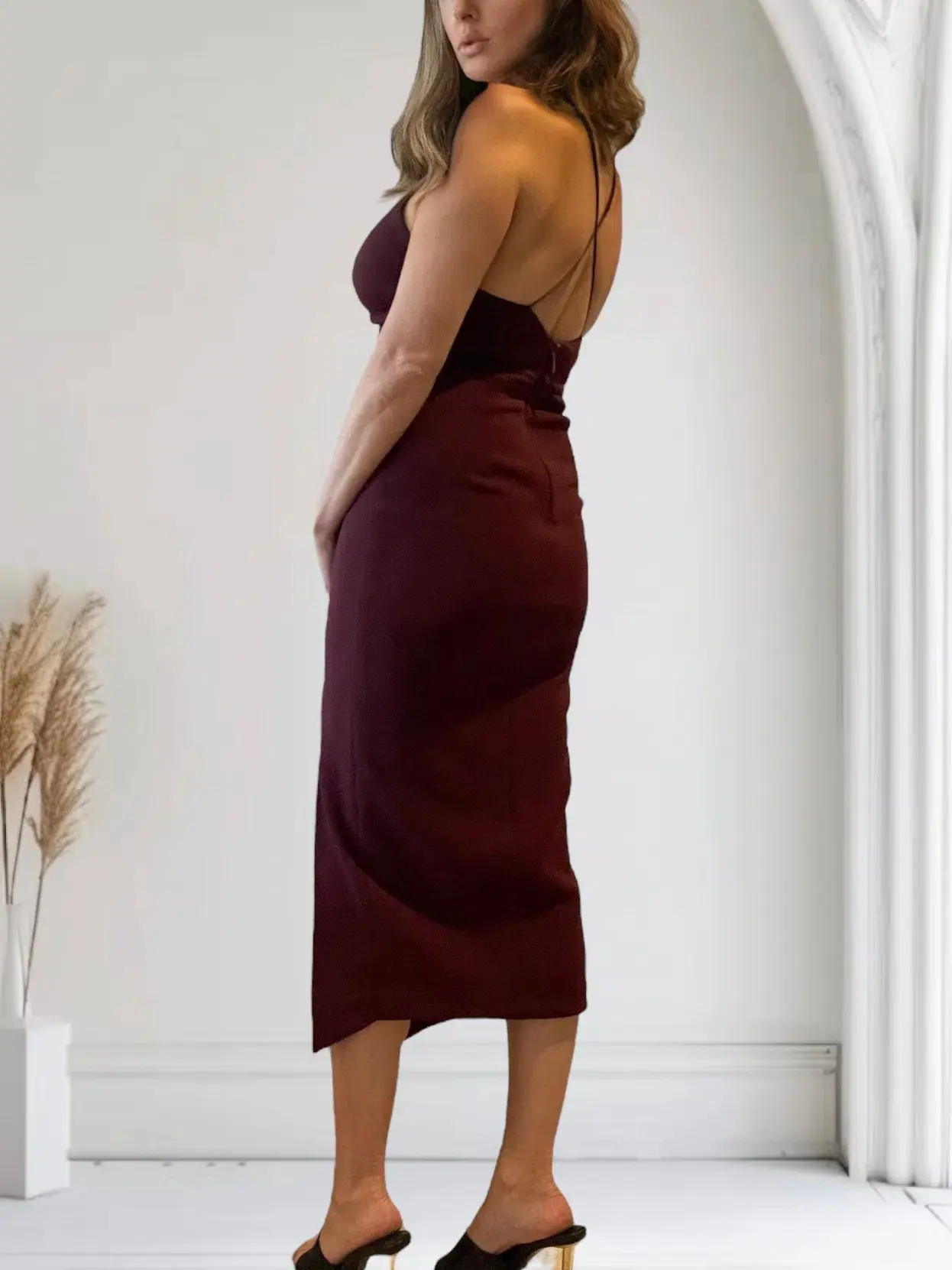 Sheike Midi Dress with Side Split Burgundy Size 10 - Image 3