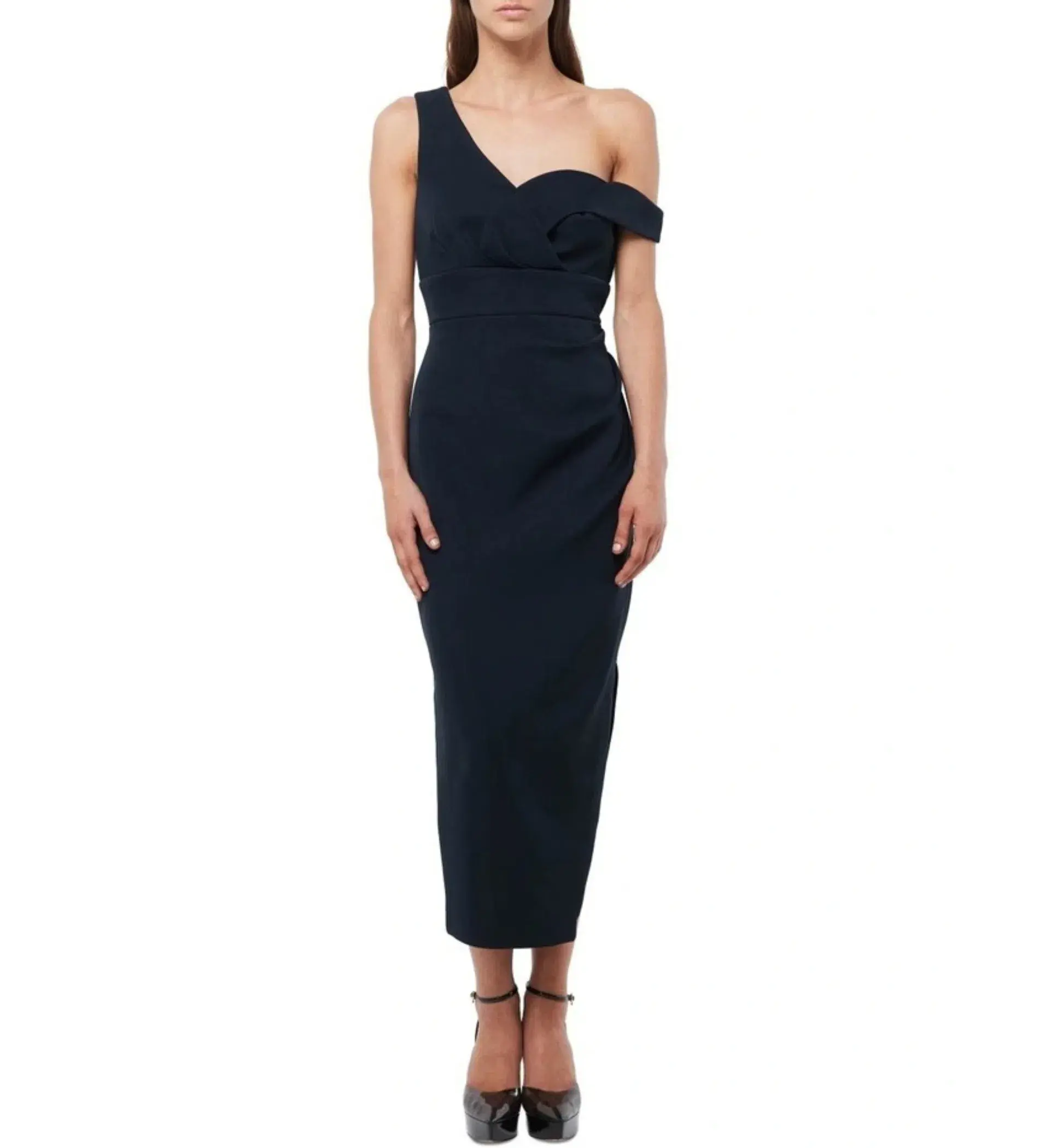 Mossman Virtuous One-Shoulder Midi Dress Navy Size 6 - Image 1