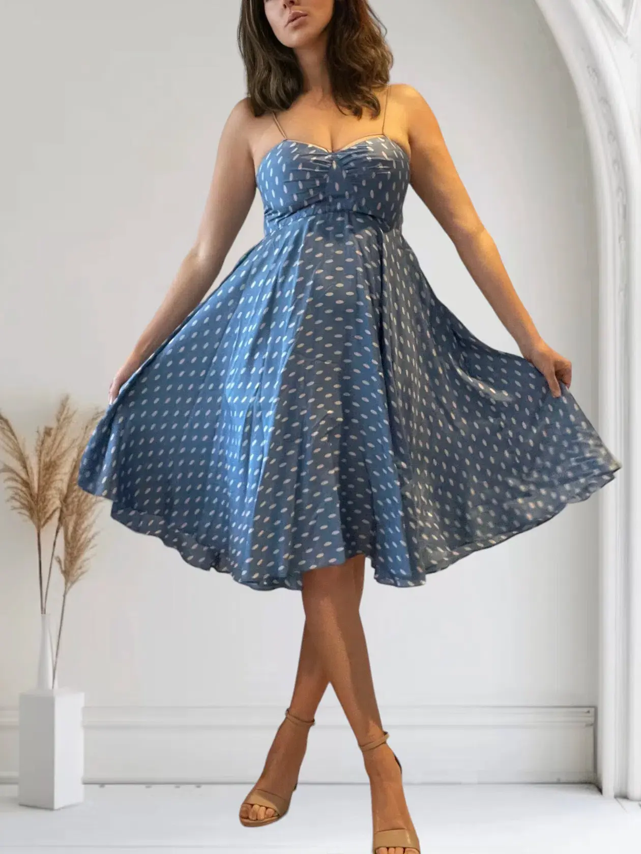 Truese Polka Dot Pure Silk Midi Dress Size Multi 12 - Image 1