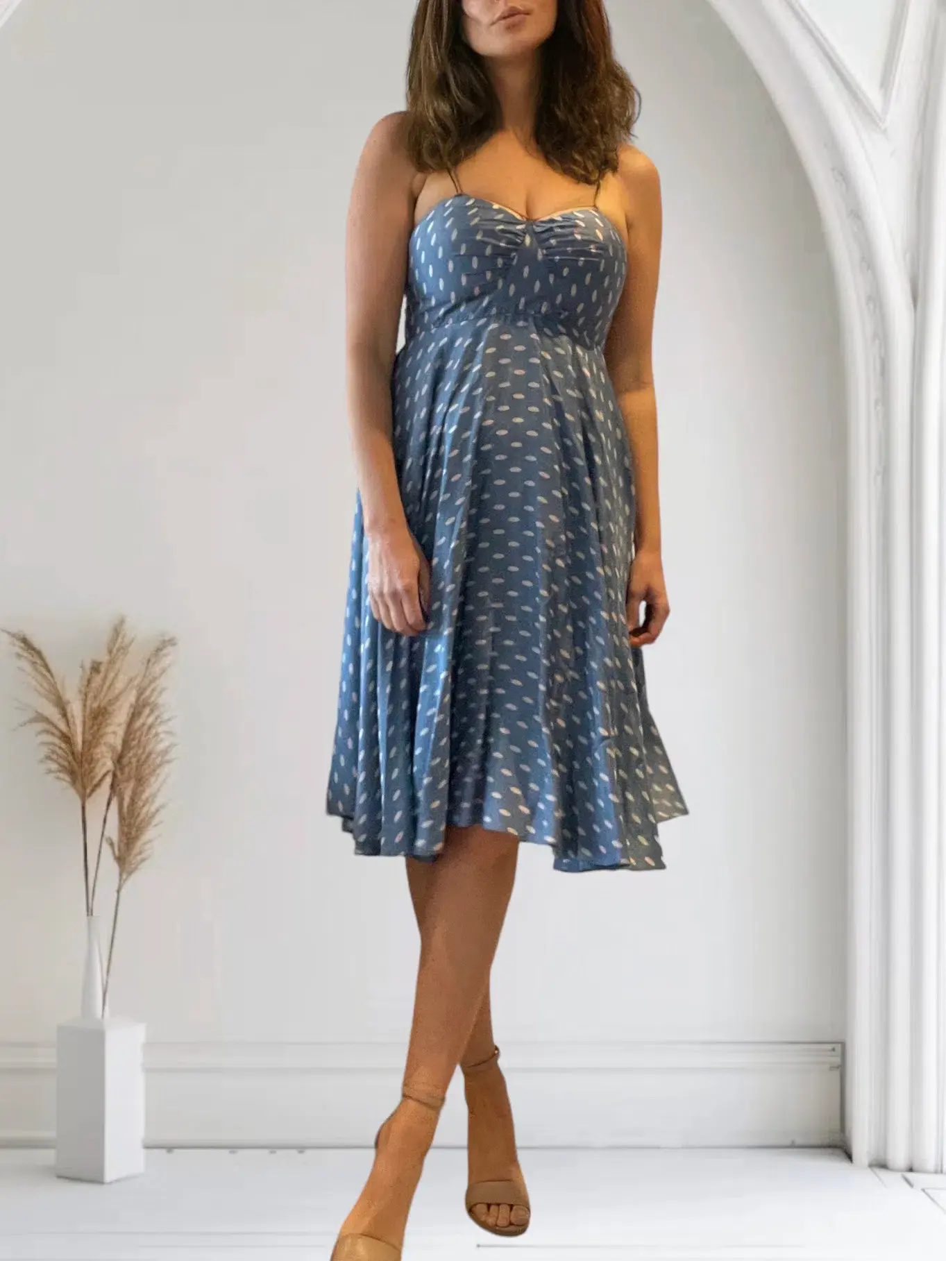 Truese Polka Dot Pure Silk Midi Dress Size Multi 12 - Image 2
