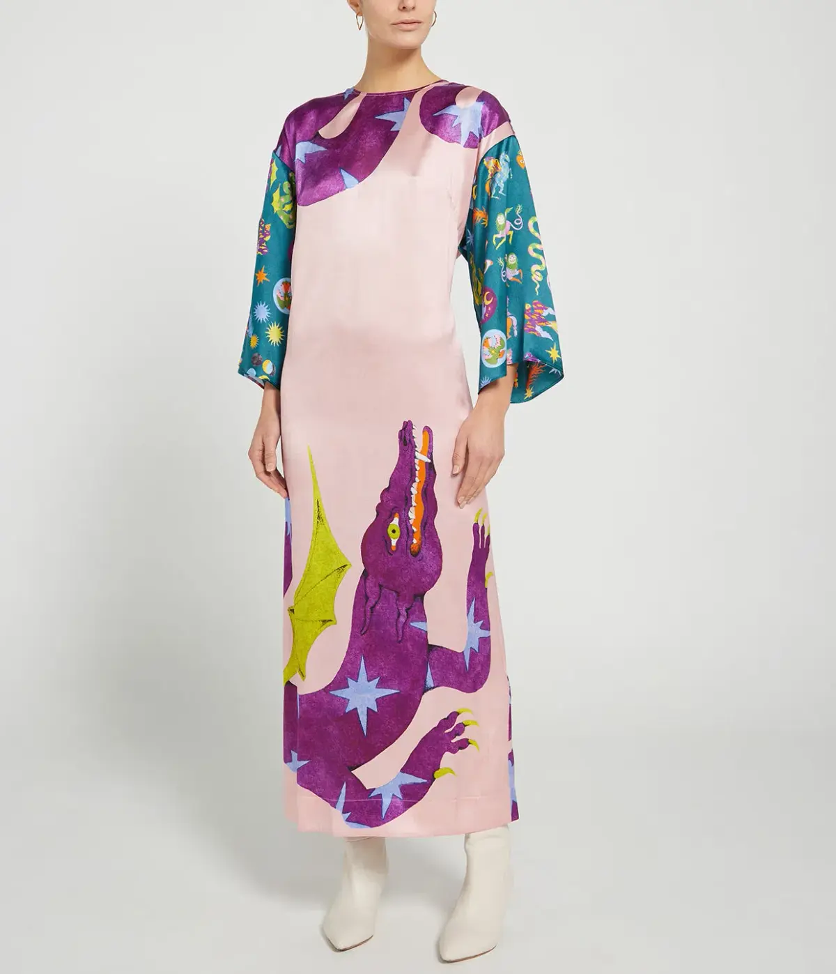 Alemais Superhero Silk Satin Midi Dress Multi Print Size 16 - Image 1