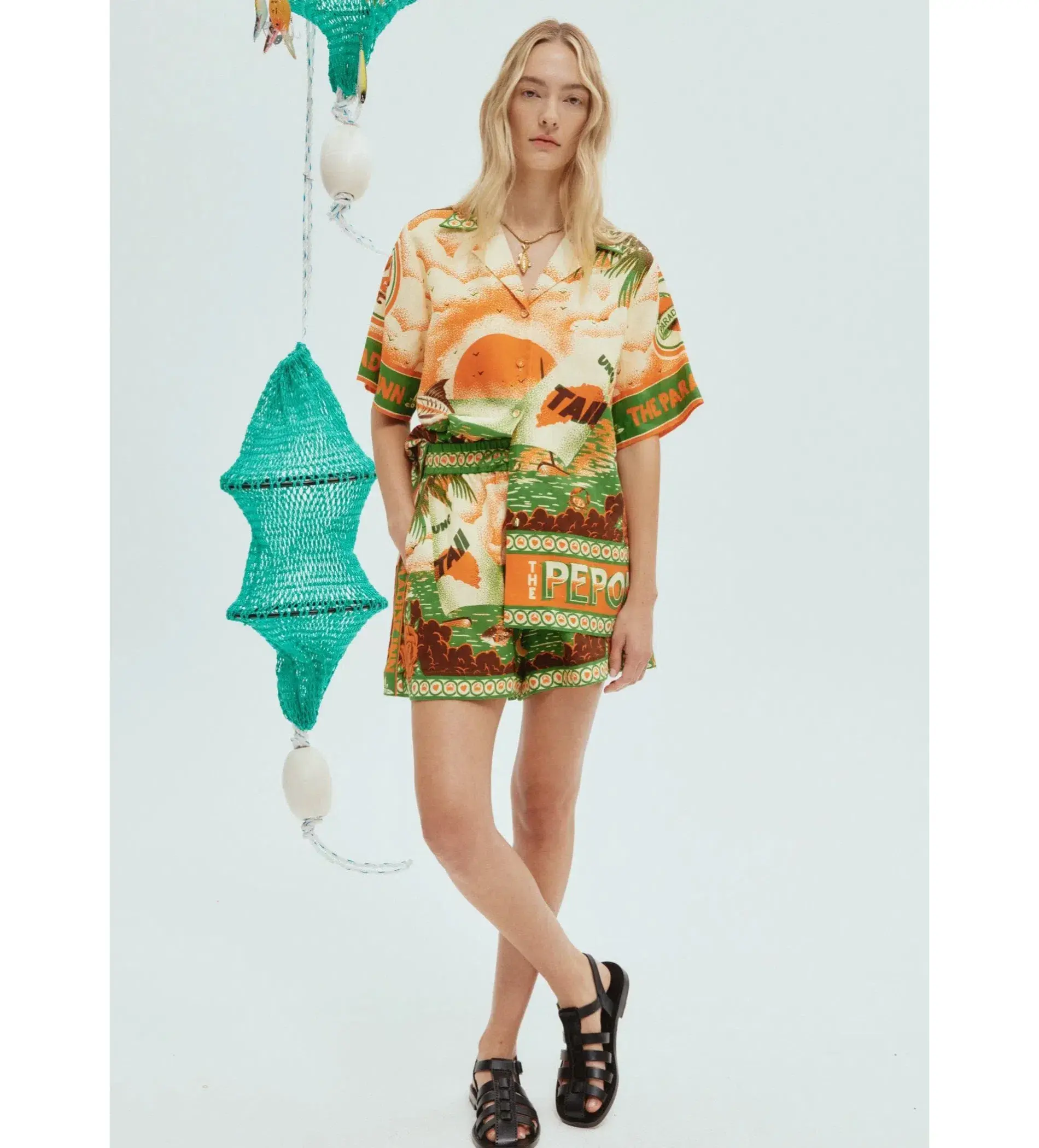 Alemais Bungalow Oversized Linen Shirt and Short Set Multi Print Size 16 - Image 9