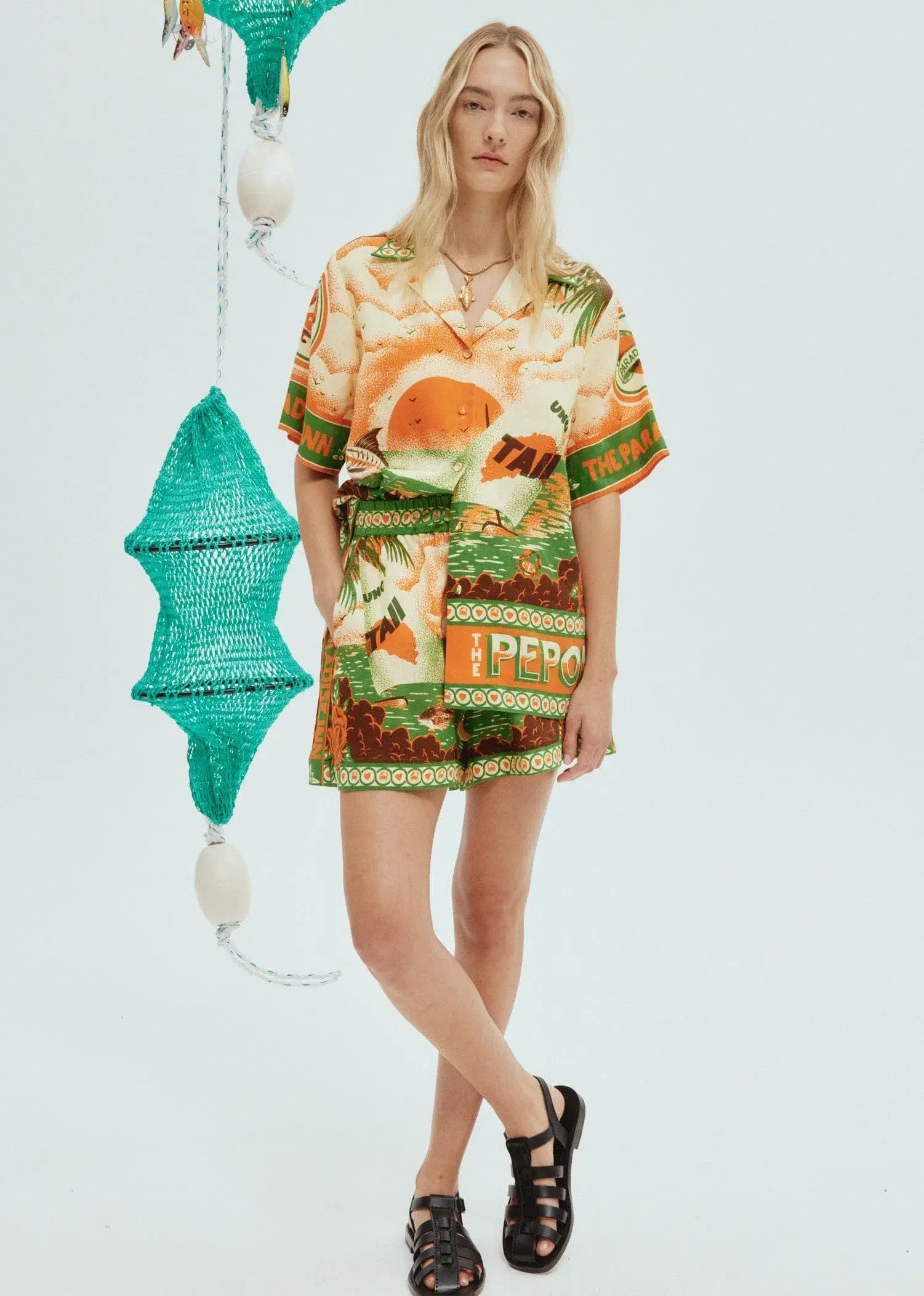 Alemais Bungalow Oversized Linen Shirt and Short Set Multi Print Size 16 - Image 1