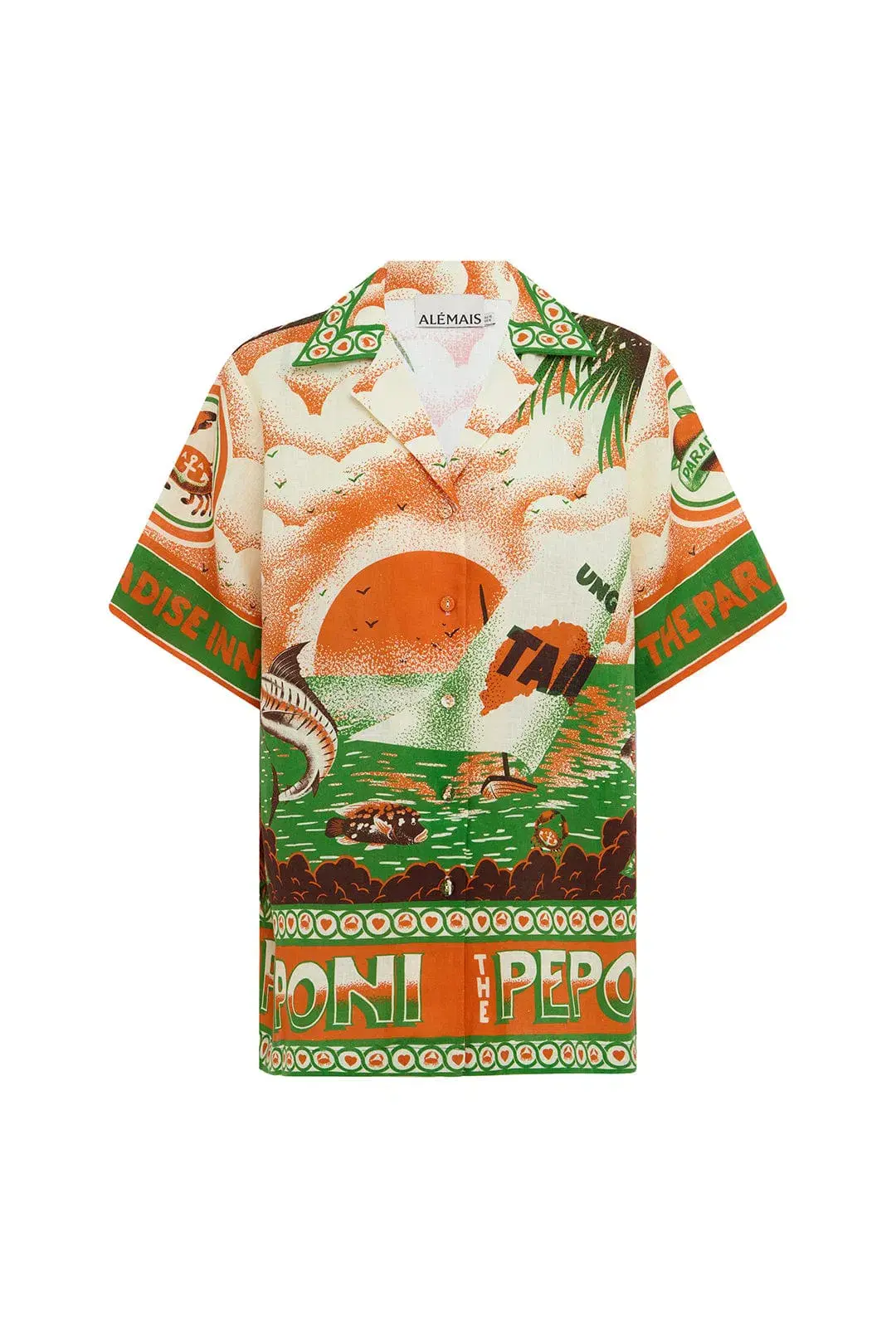 Alemais Bungalow Oversized Linen Shirt and Short Set Multi Print Size 16 - Image 7