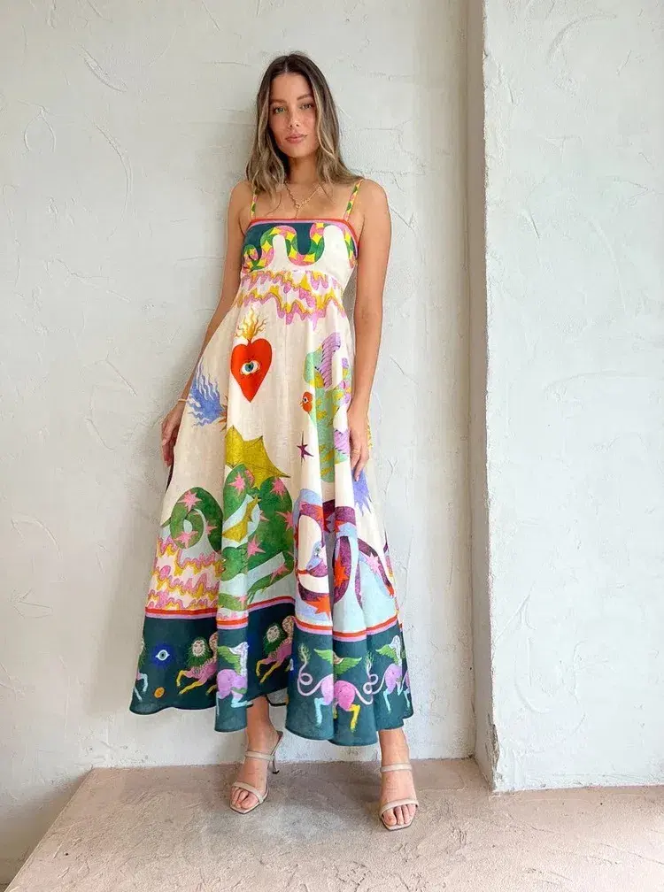 Alemais Seeker Midi Sundress Multi Print Size 14 - Image 1