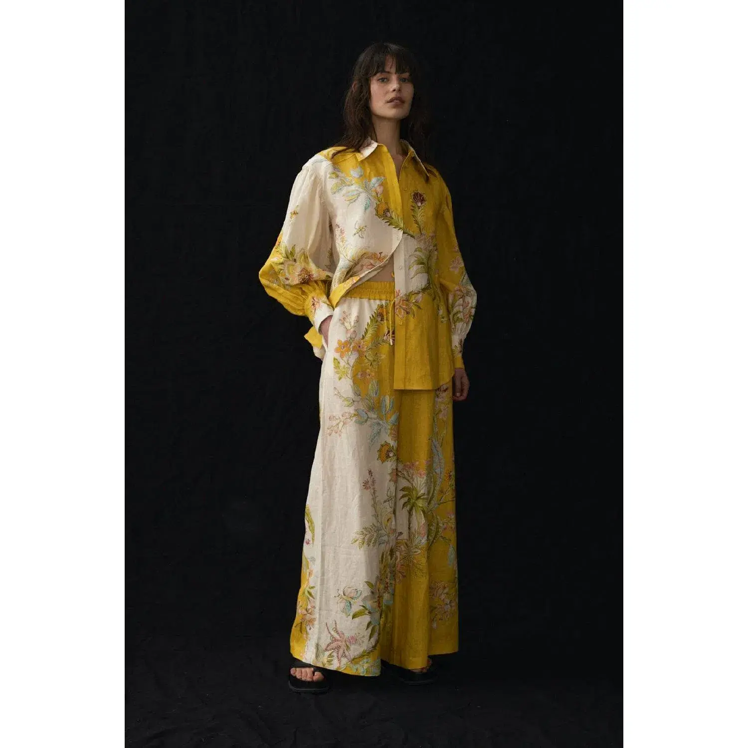 Alemais Ira Linen Shirt and Pants Set in Lemon Cream Floral Size 16 - Image 2