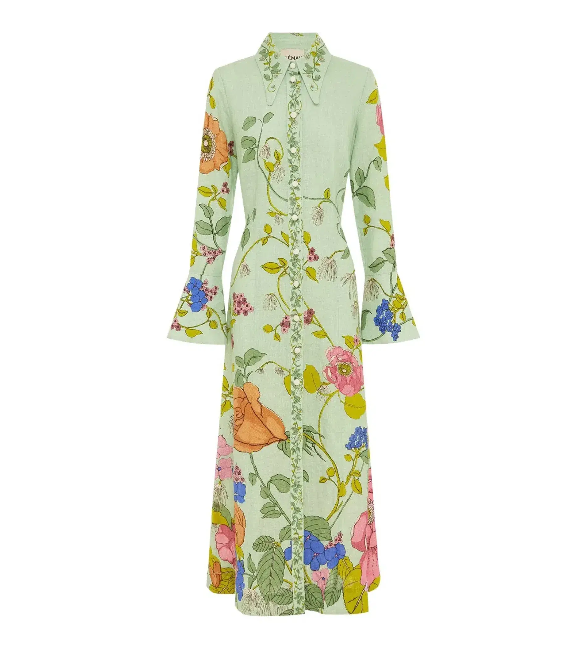 Alemais Olivia Floral Linen Maxi Shirt Dress Green Size 16 - Image 8