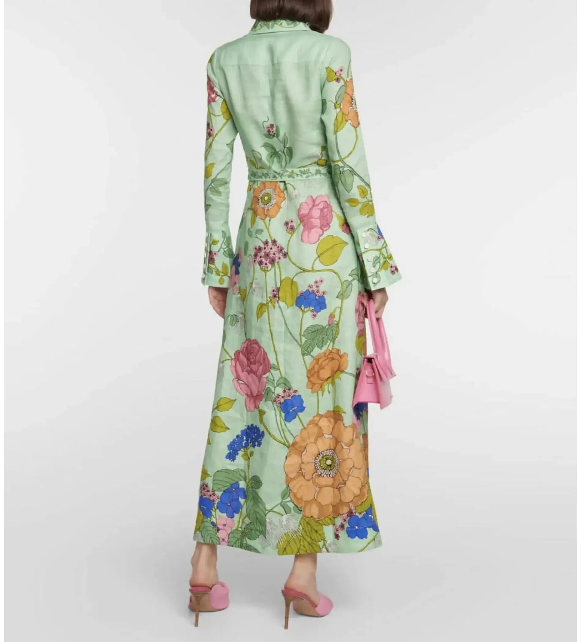 Alemais Olivia Floral Linen Maxi Shirt Dress Green Size 16 - Image 6
