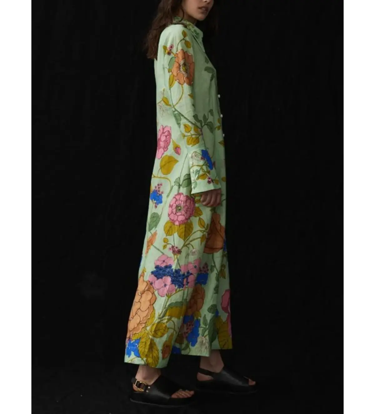 Alemais Olivia Floral Linen Maxi Shirt Dress Green Size 16 - Image 4