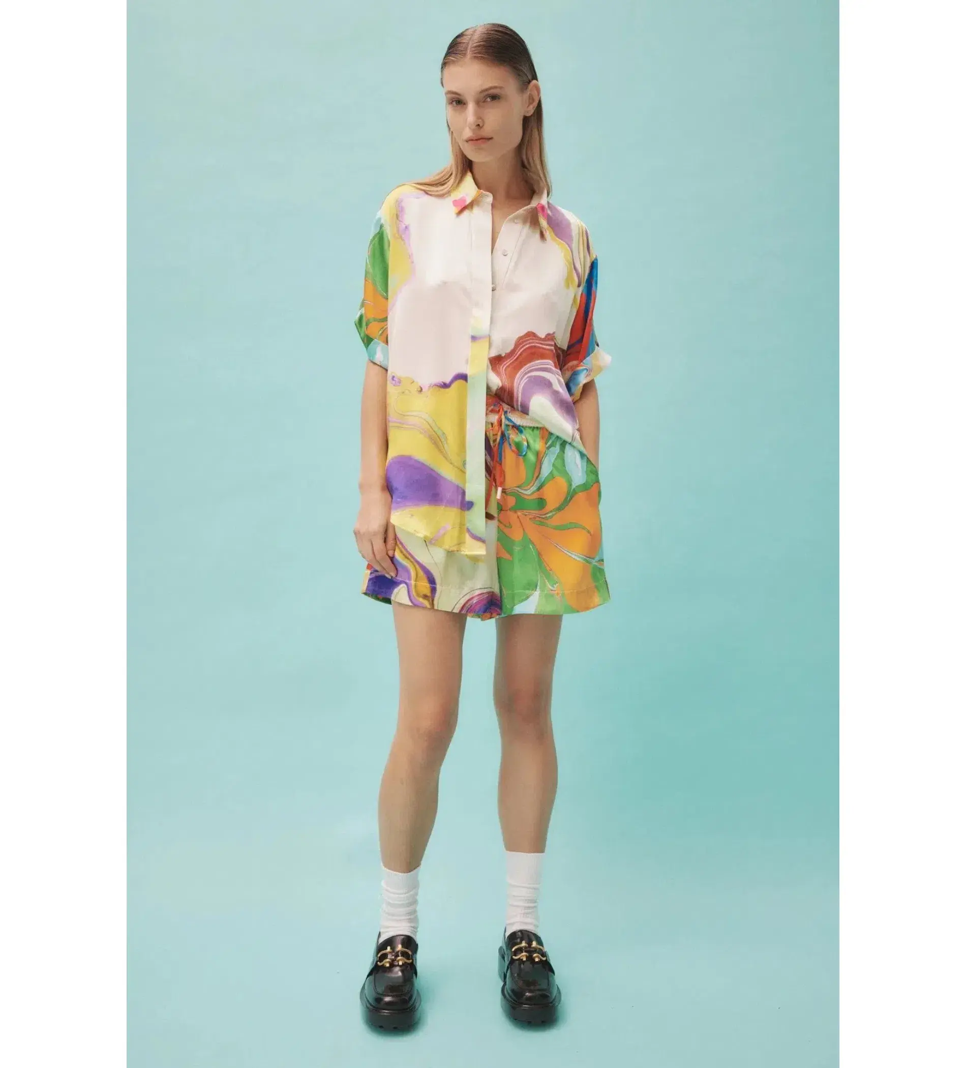 Alemais Luca Silk Shirt and Short Set Multi Size 16 - Image 1