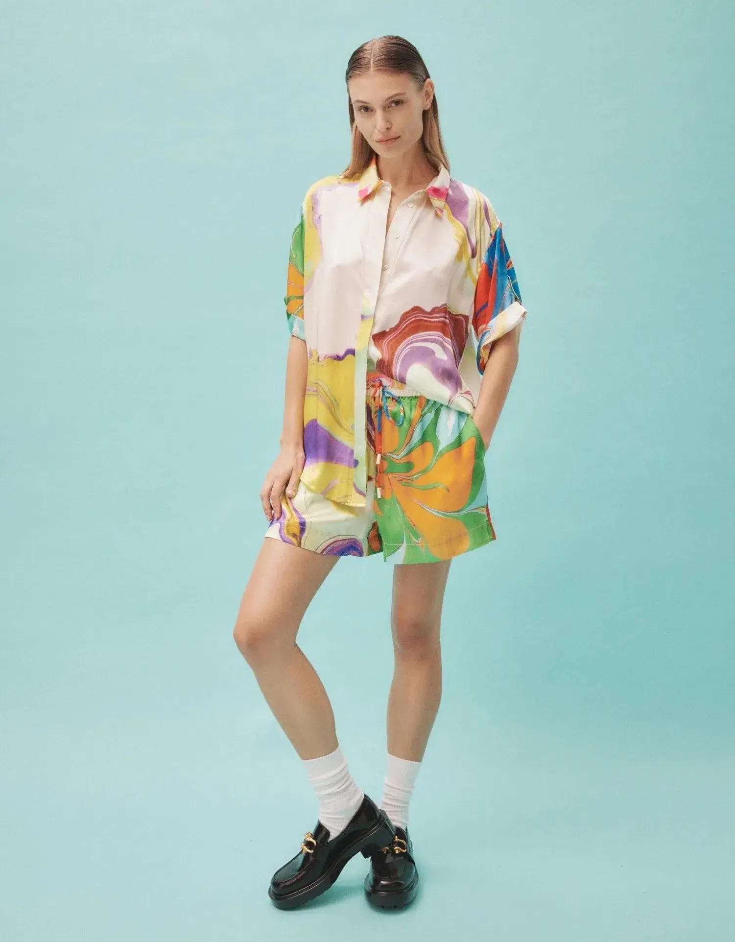 Alemais Luca Silk Shirt and Short Set Multi Size 16 - Image 2